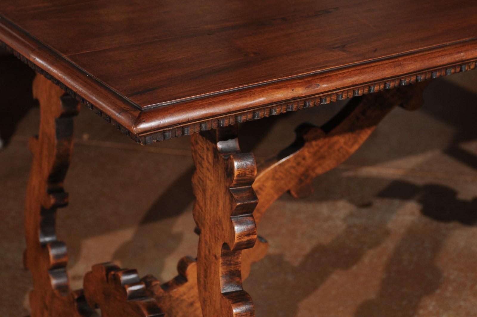Spanish Baroque Style 19th Century Walnut Fratino Table with Carved Lyre Legs 6