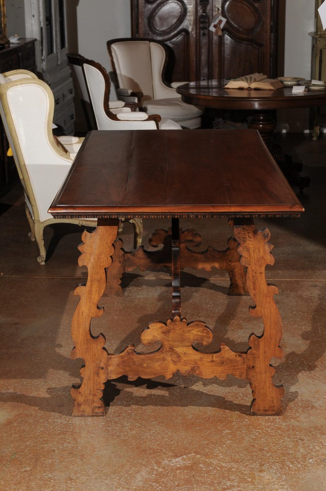 Spanish Baroque Style 19th Century Walnut Fratino Table with Carved Lyre Legs 7