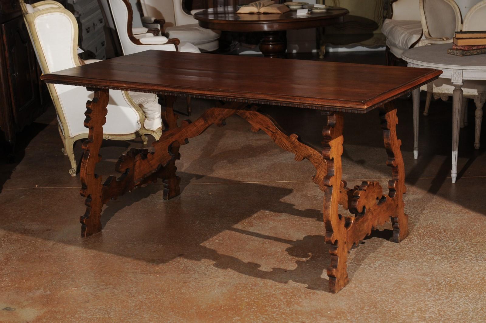Spanish Baroque Style 19th Century Walnut Fratino Table with Carved Lyre Legs 8