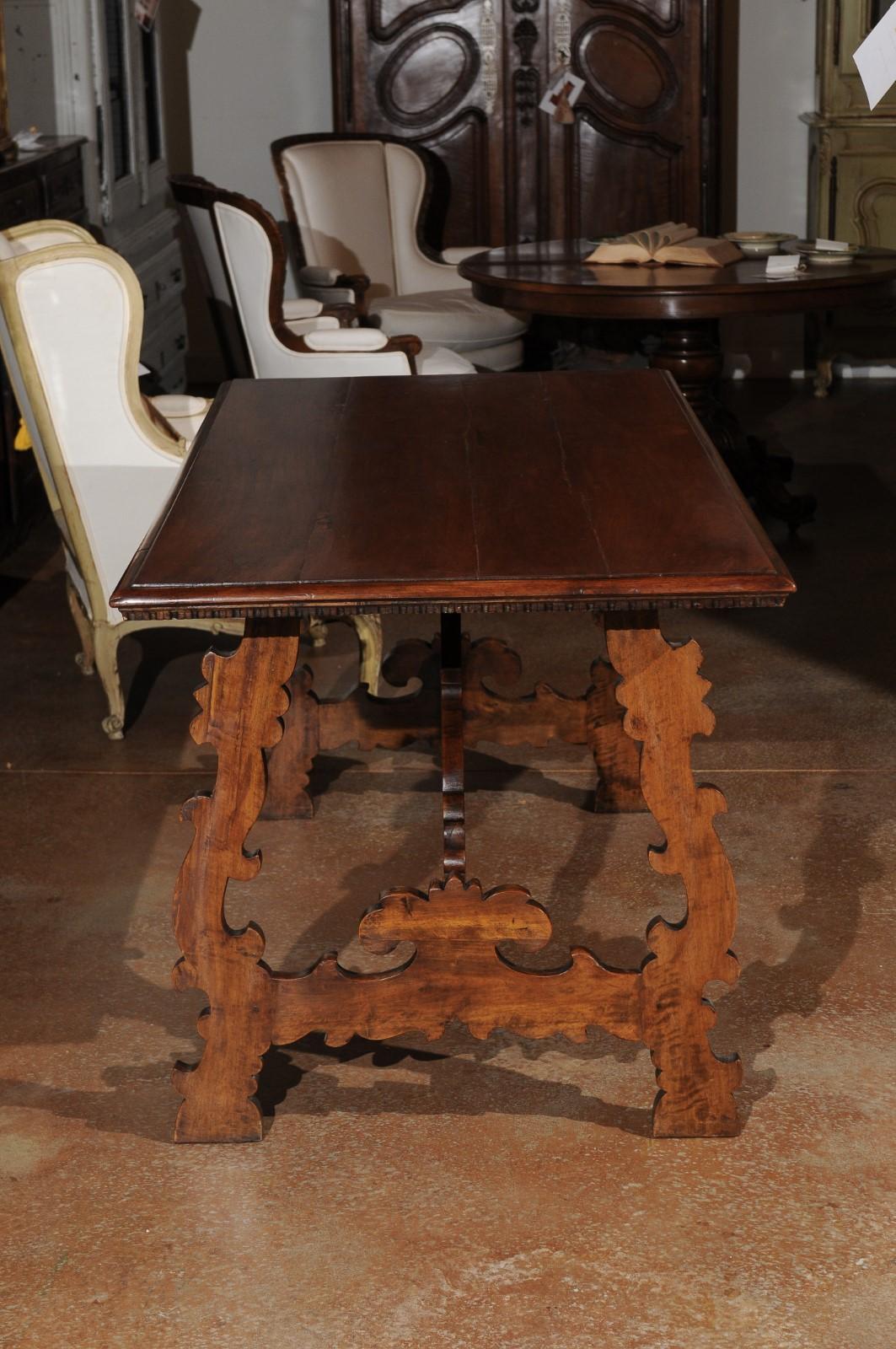 Spanish Baroque Style 19th Century Walnut Fratino Table with Carved Lyre Legs 9