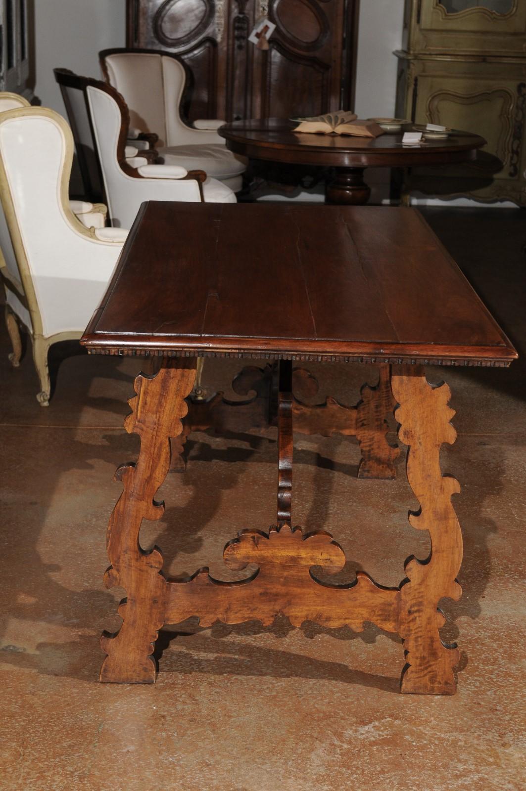 Spanish Baroque Style 19th Century Walnut Fratino Table with Carved Lyre Legs 2