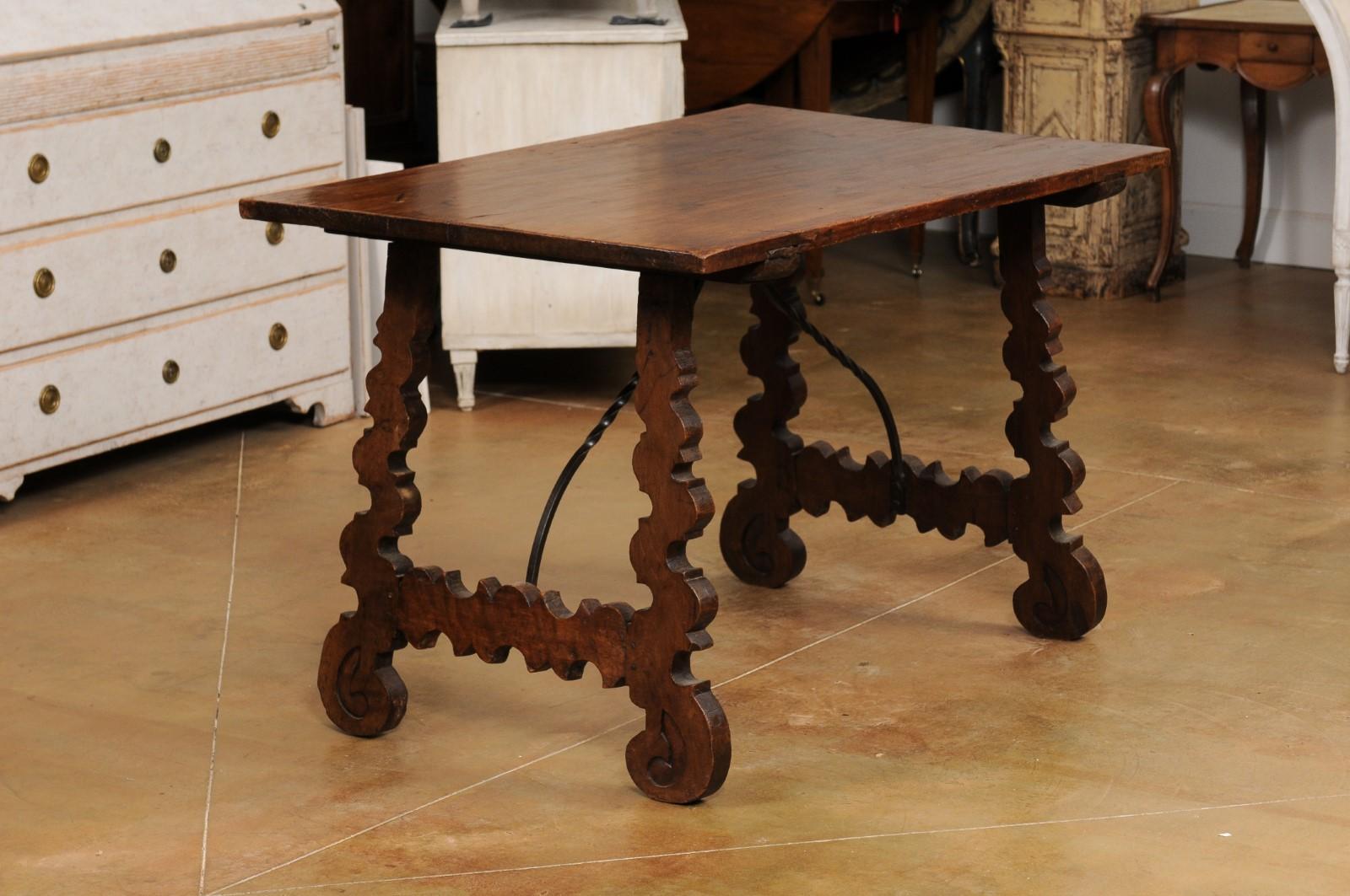 Spanish Baroque Style 19th Century Walnut Fratino Table with Lyre Shaped Base For Sale 5