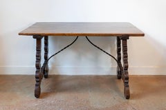 Spanish Baroque Style 19th Century Walnut Fratino Table with Lyre Shaped Base