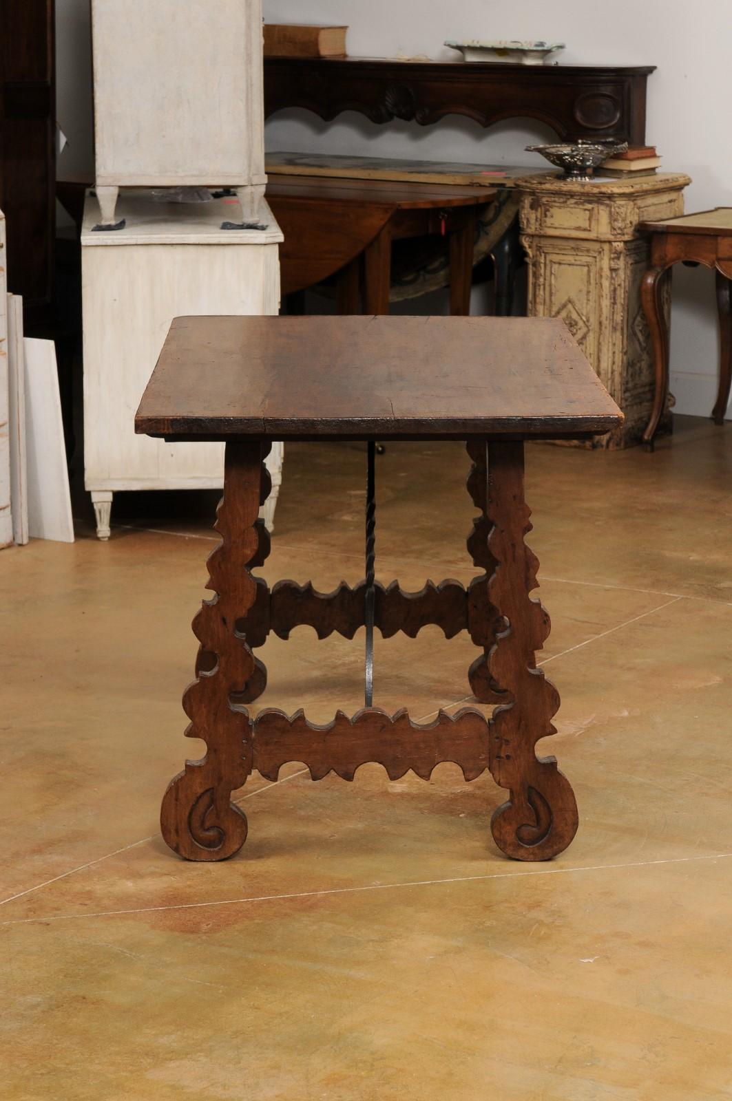 Spanish Baroque Style 19th Century Walnut Fratino Table with Lyre Shaped Base For Sale 2
