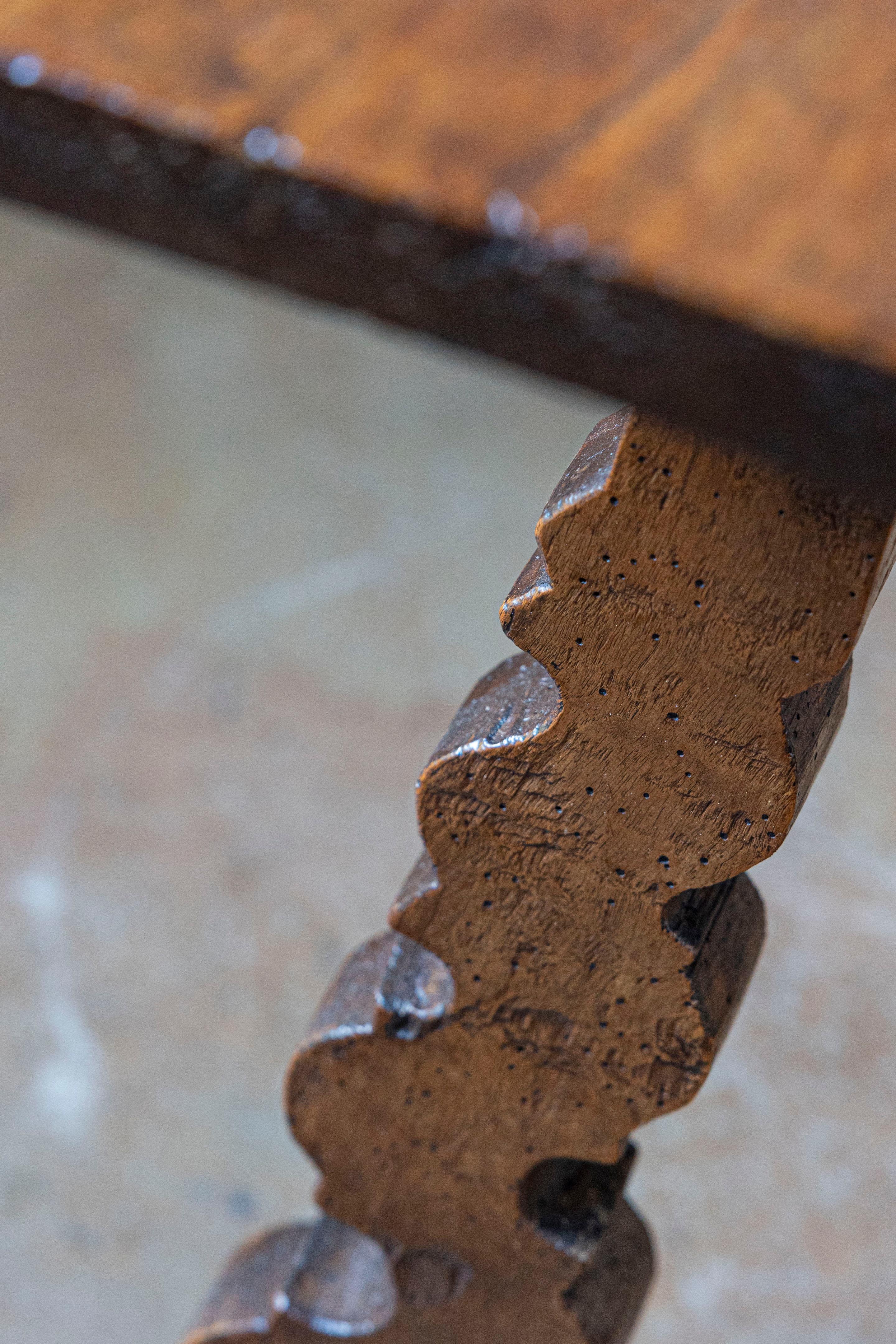 Spanish Baroque Style 19th Century Walnut Fratino Table with Lyre Shaped Base For Sale 3