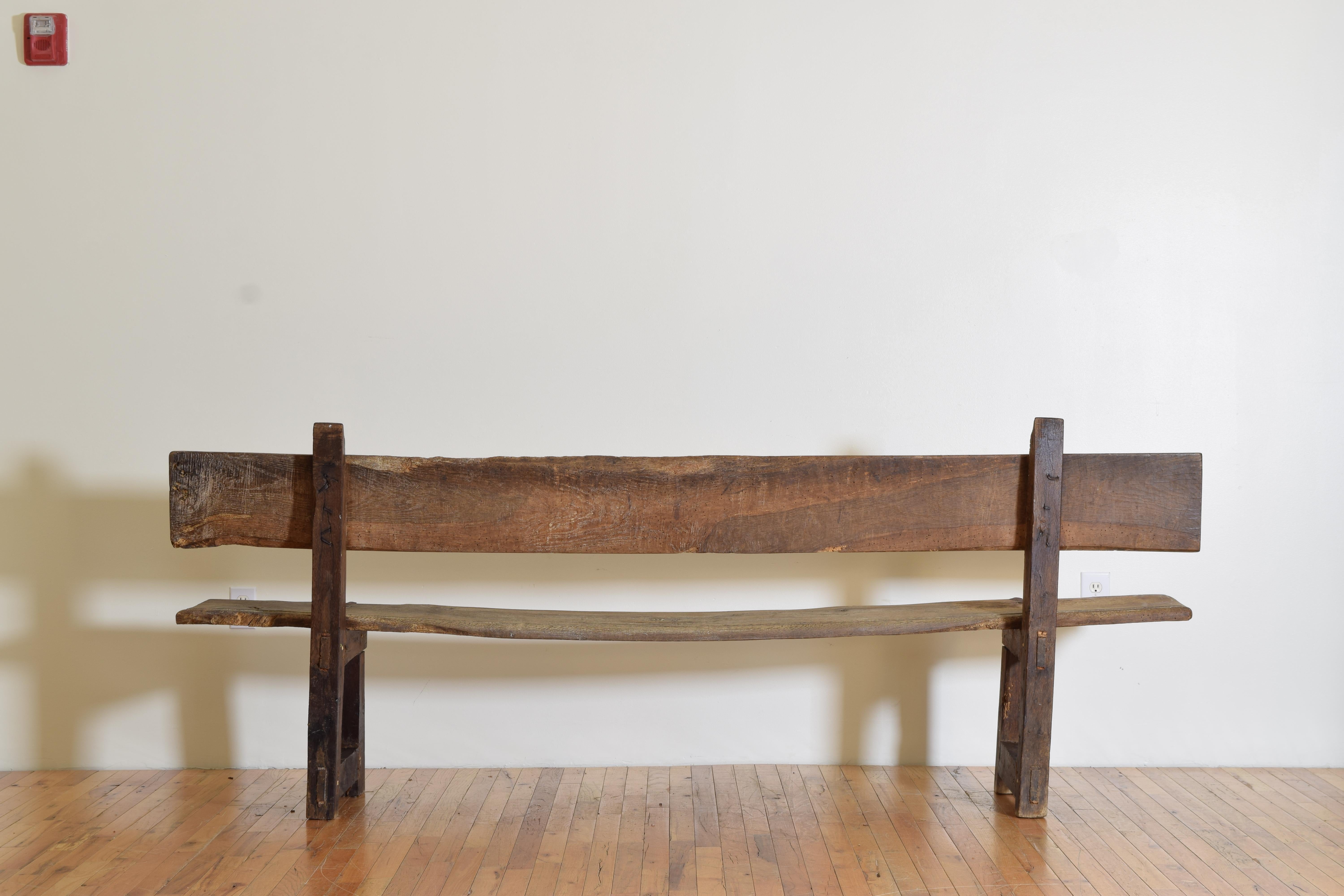 Oak Spanish Baroque Style Bench in Light Roble Wood, circa 1800