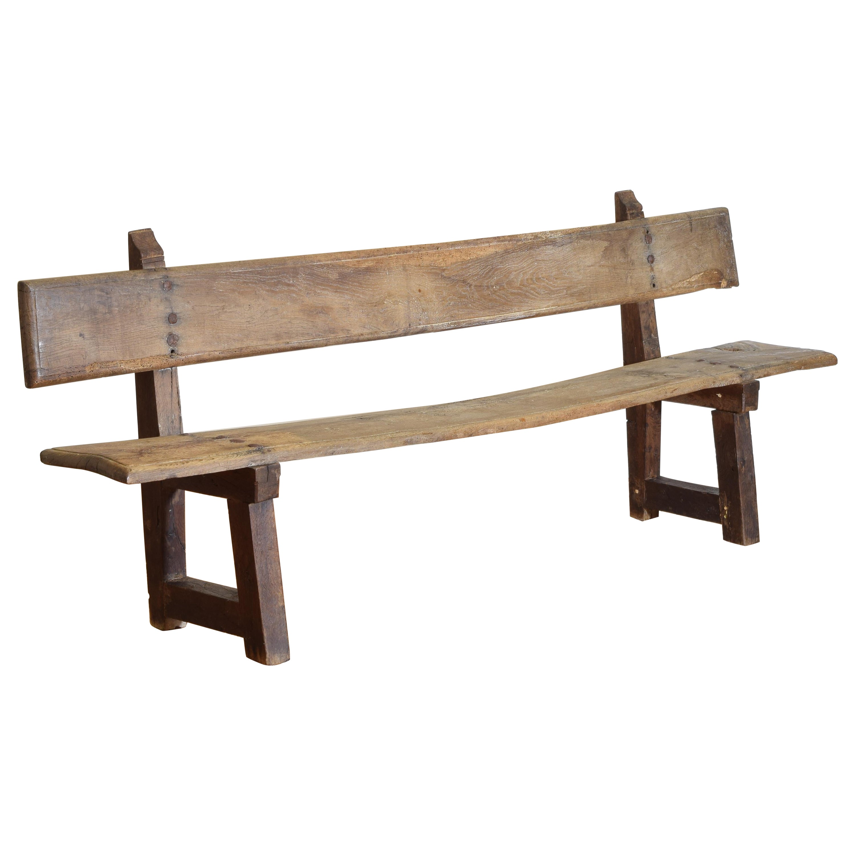 Spanish Baroque Style Bench in Light Roble Wood, circa 1800