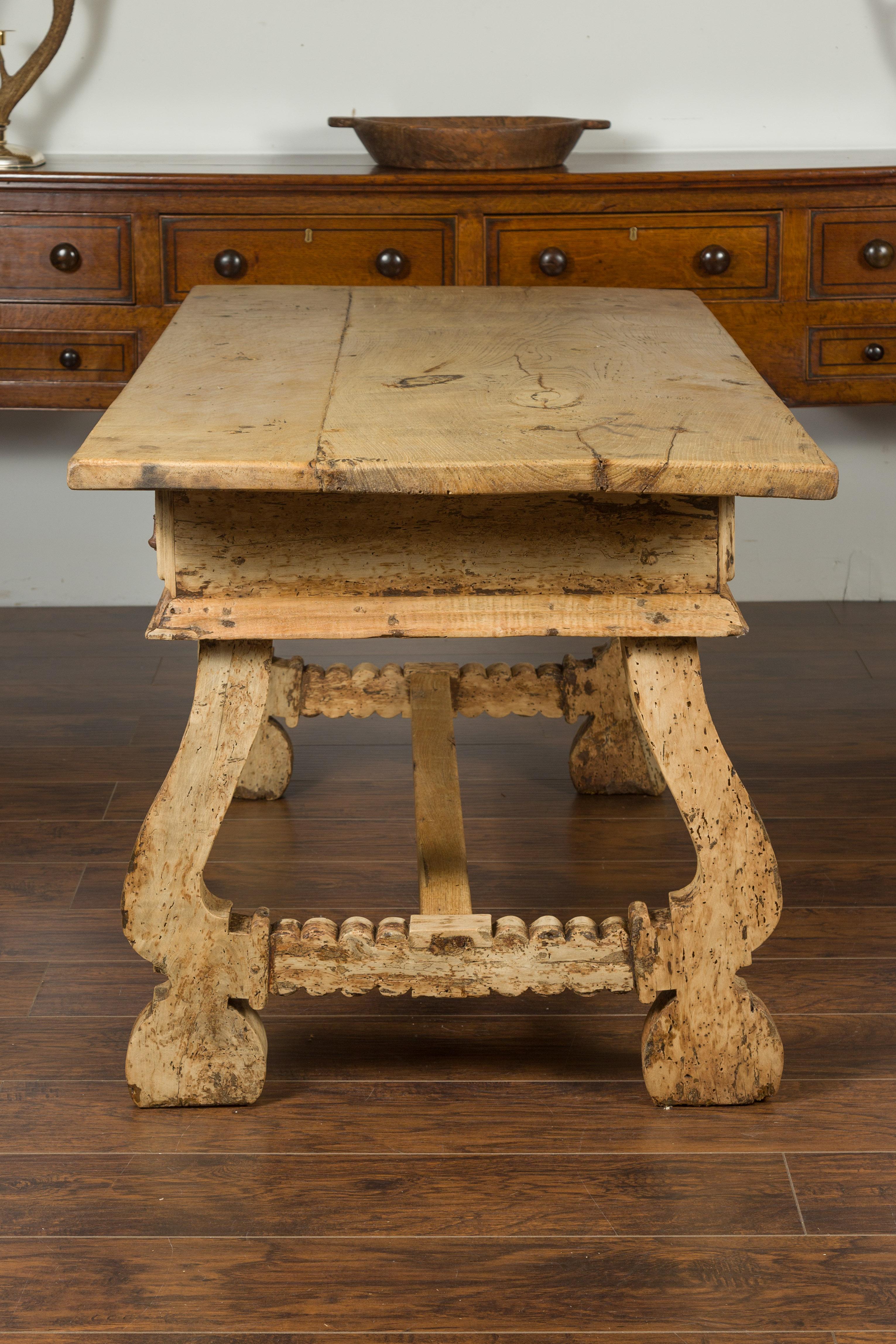 Spanish Baroque Style Bleached Walnut Trestle Base Farm Table, circa 1820 For Sale 7