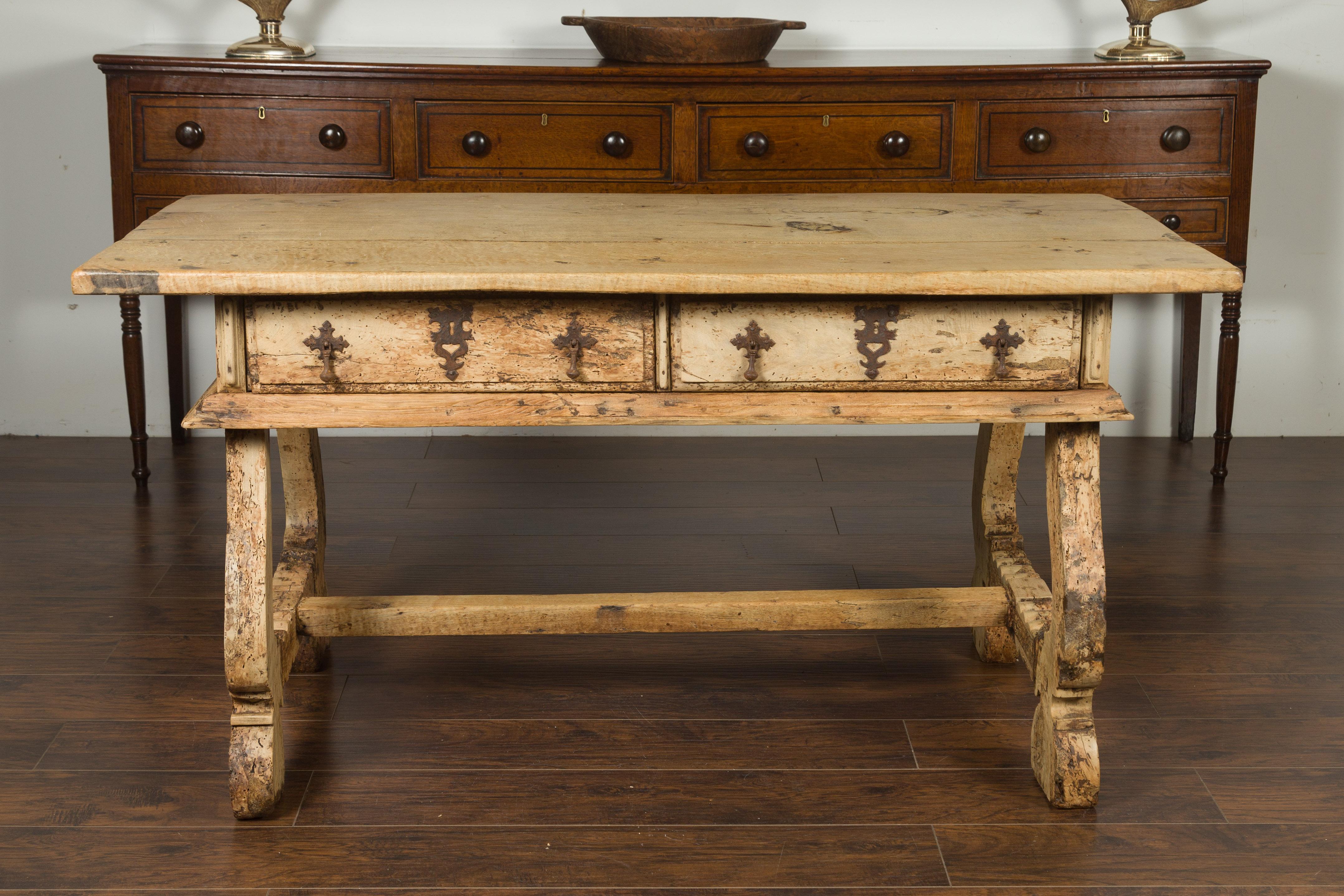 Spanish Baroque Style Bleached Walnut Trestle Base Farm Table, circa 1820 For Sale 11