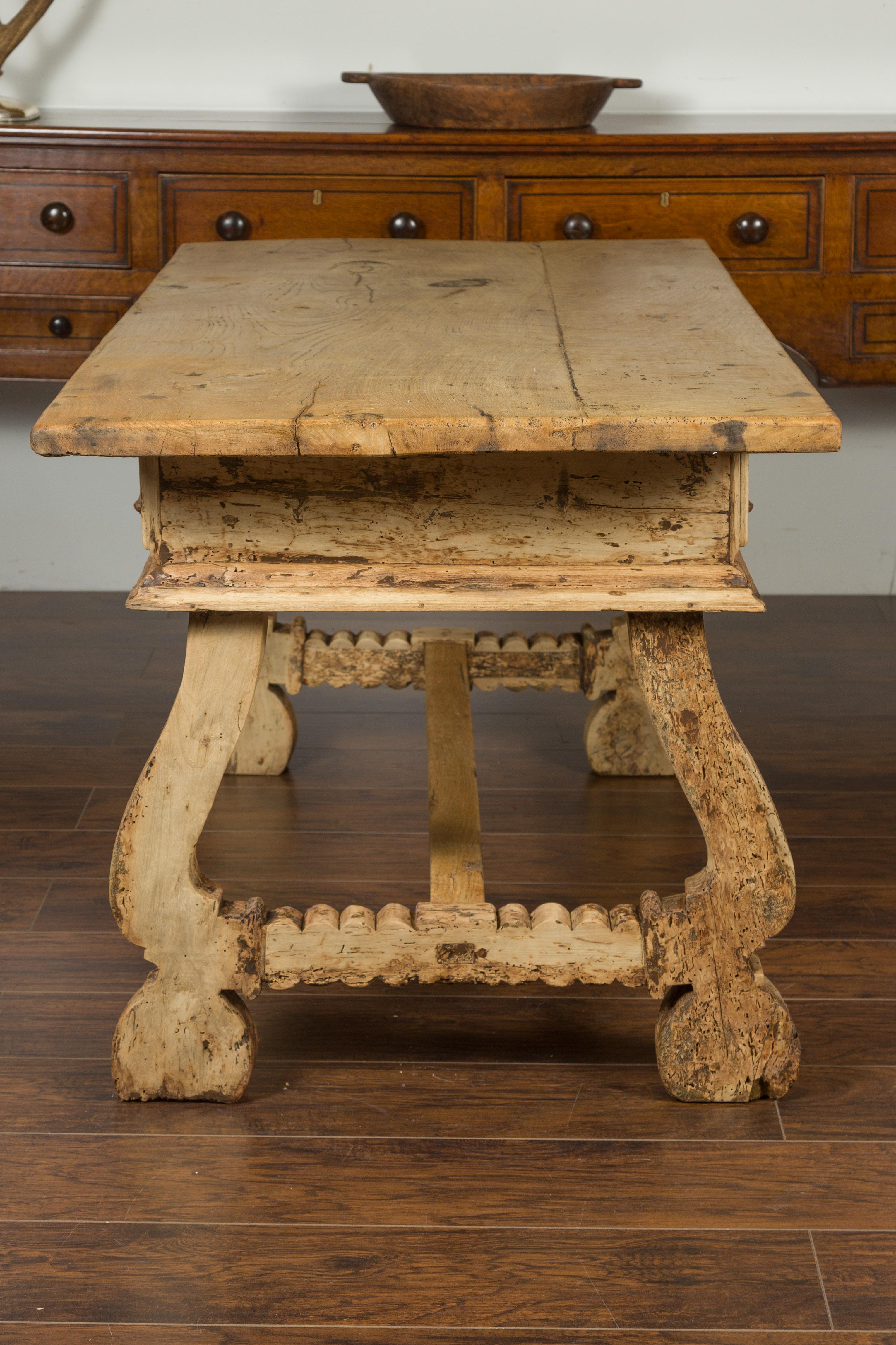 Spanish Baroque Style Bleached Walnut Trestle Base Farm Table, circa 1820 For Sale 12