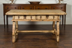 Spanish Baroque Style Bleached Walnut Trestle Base Farm Table, circa 1820