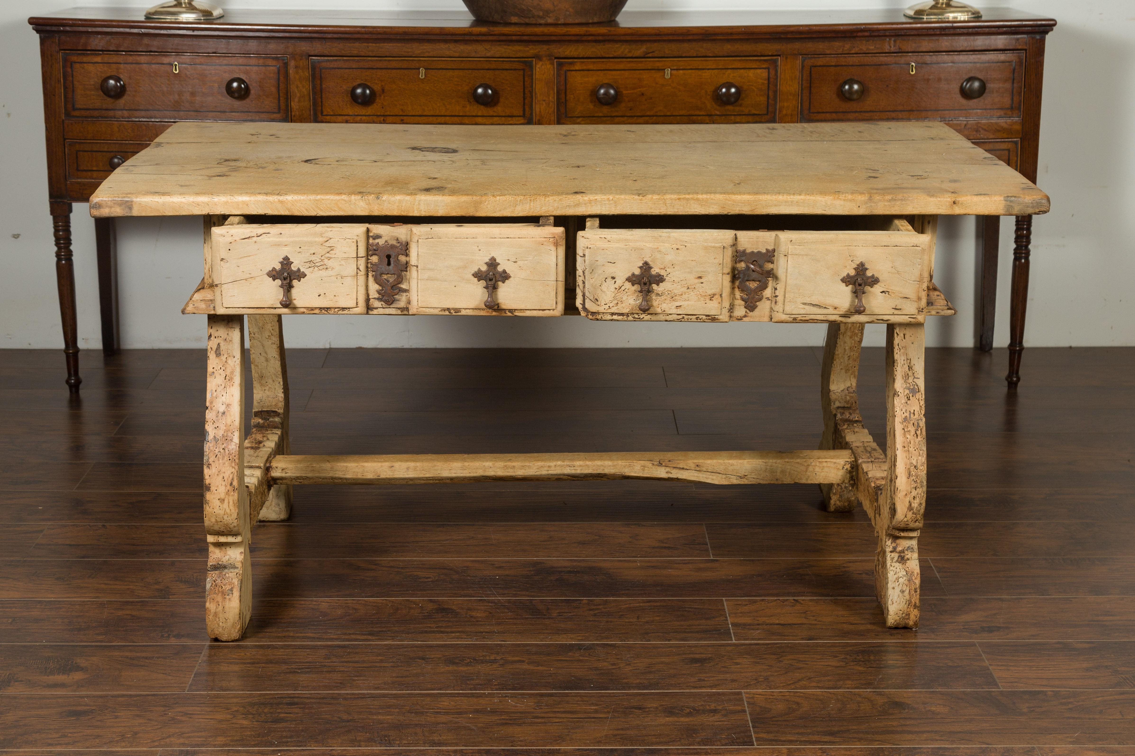 Spanish Baroque Style Bleached Walnut Trestle Base Farm Table, circa 1820 For Sale 3