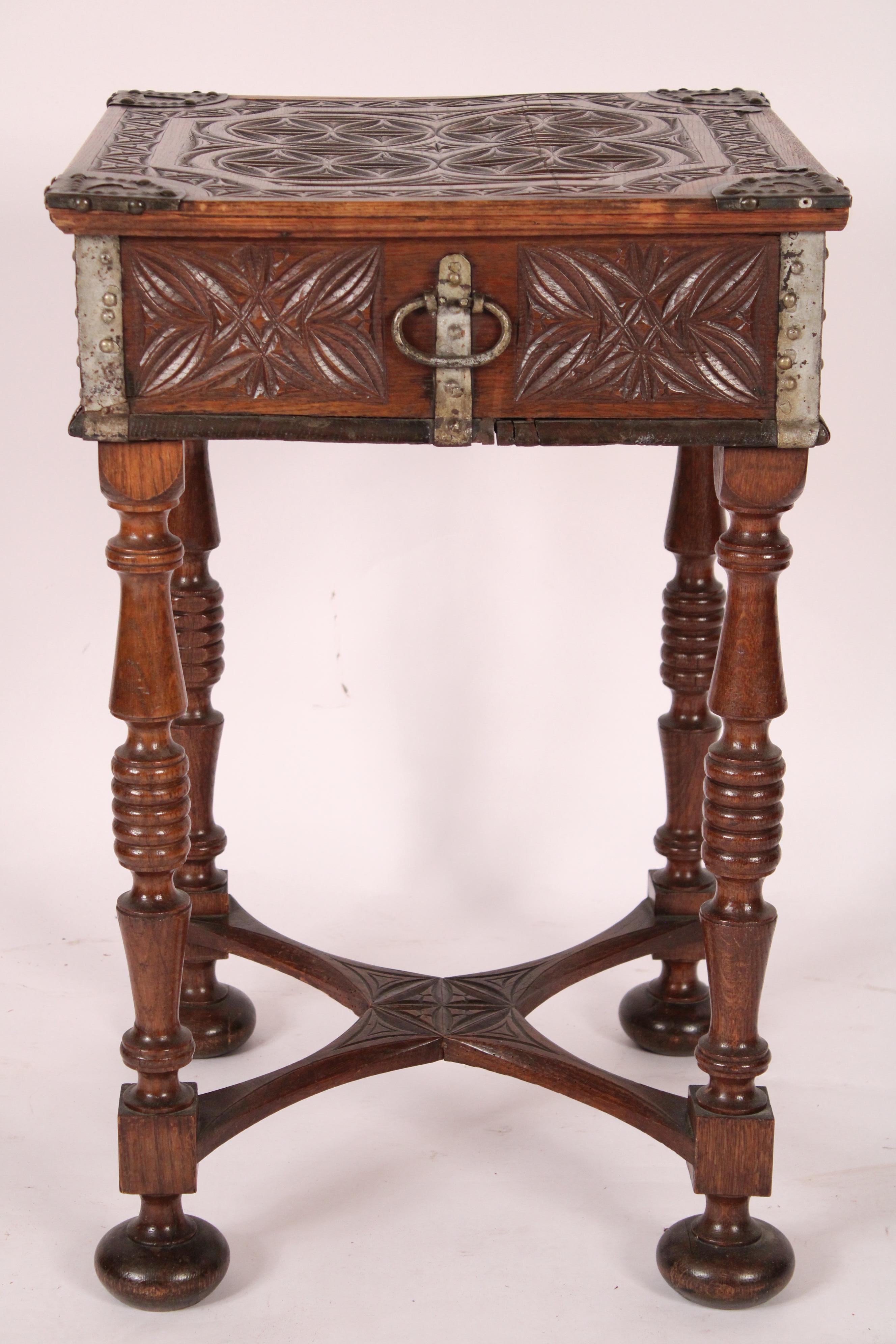 Tin Spanish Baroque Style Carved Oak Occasional Table For Sale