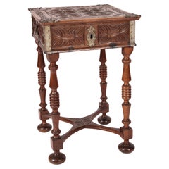 Antique Spanish Baroque Style Carved Oak Occasional Table