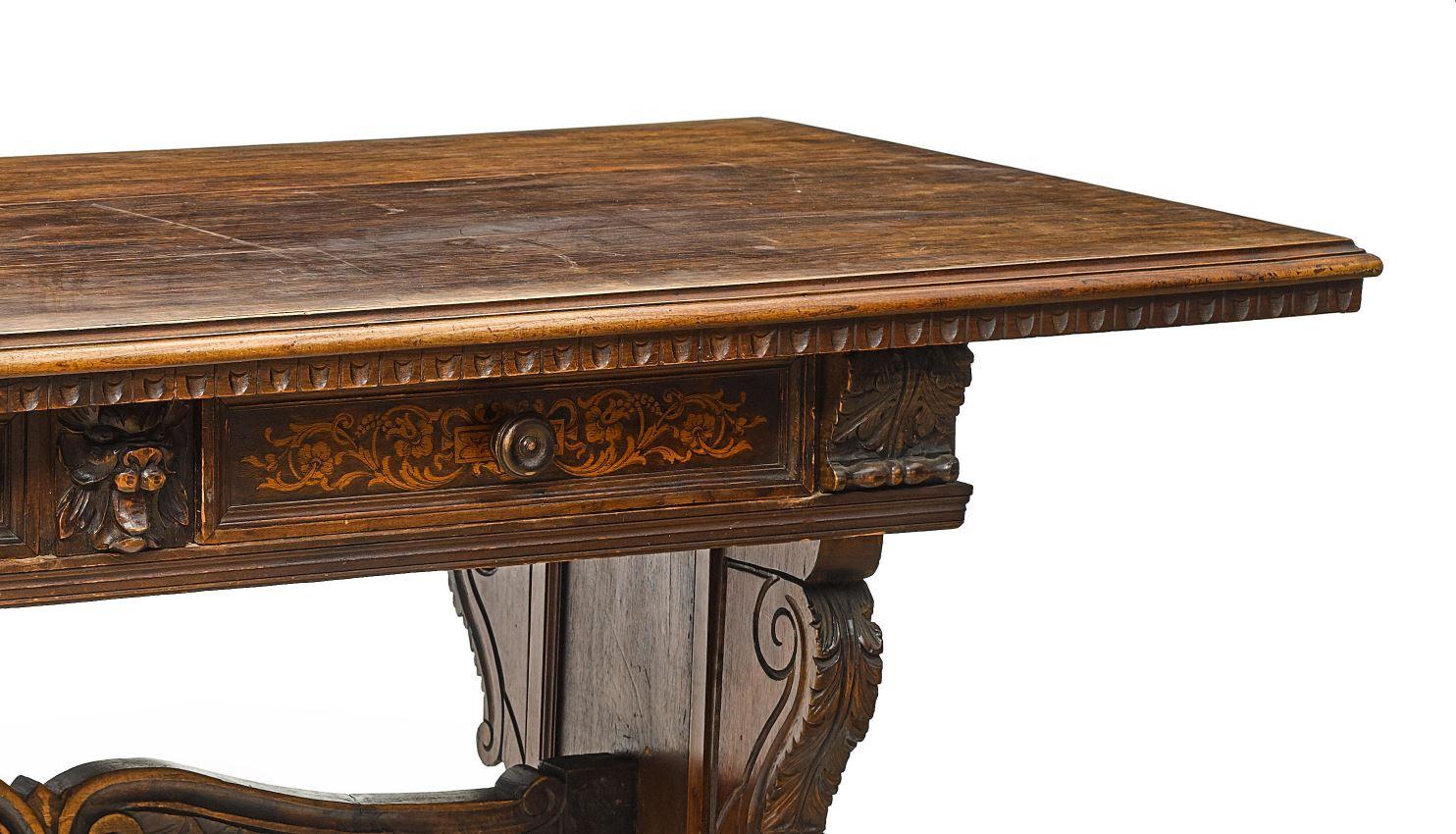Spanish Baroque Style Carved Oak Trestle Table, 19th Century 3