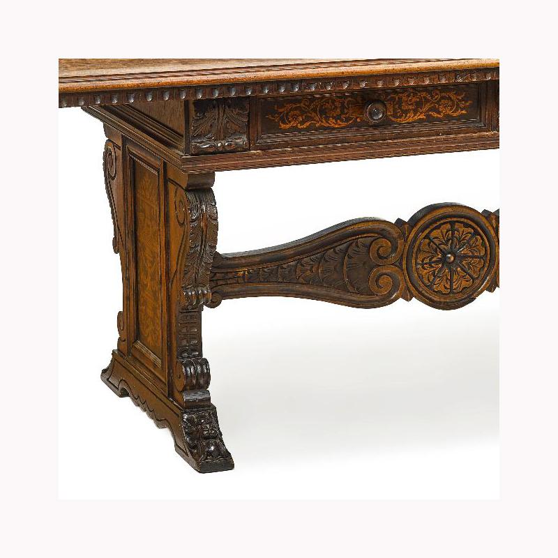 Spanish Baroque Style Carved Oak Trestle Table, 19th Century 5