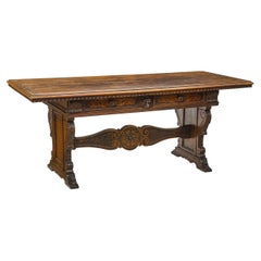 Spanish Baroque Style Carved Oak Trestle Table, 19th Century