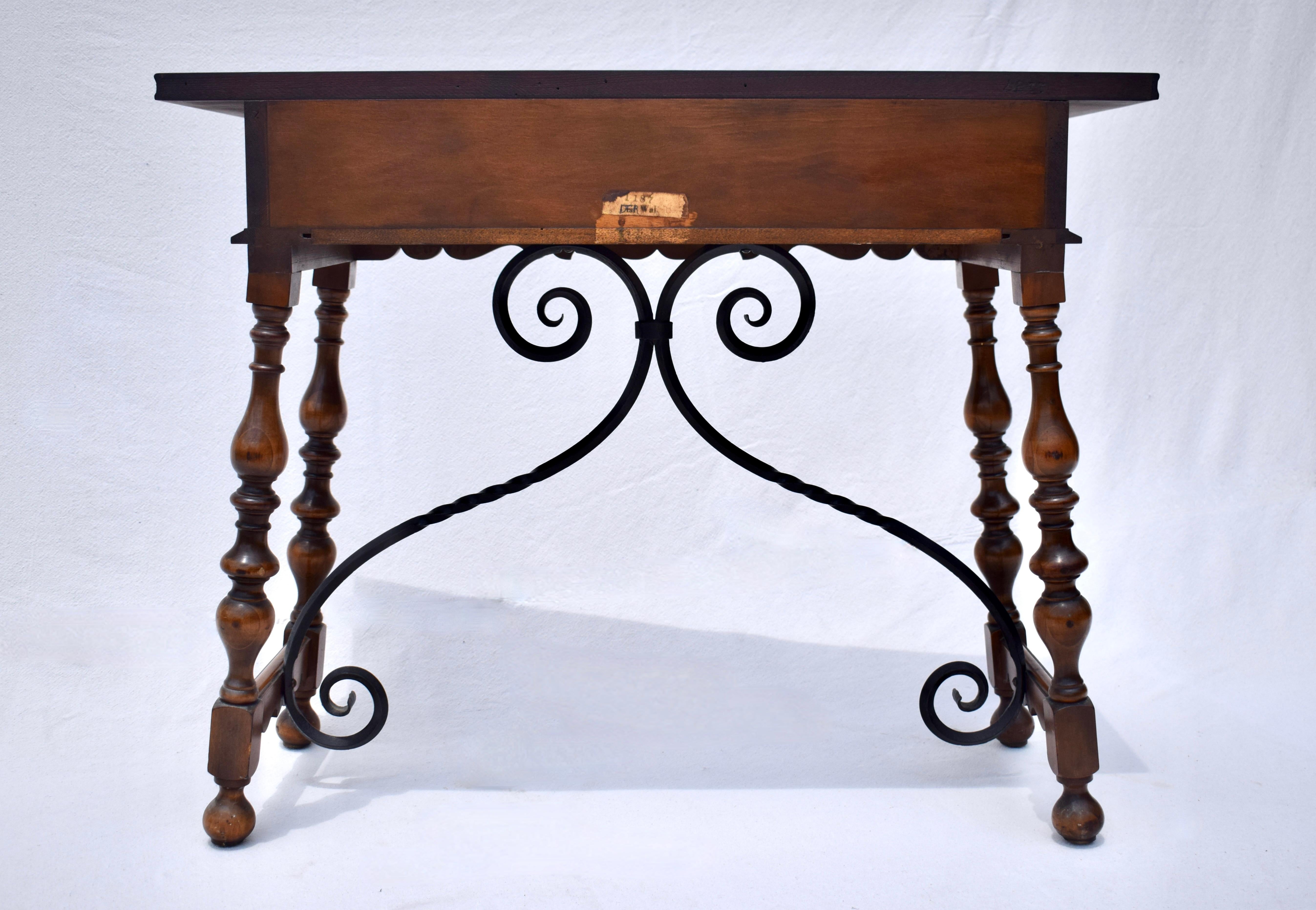 Spanish Baroque Style Carved Walnut & Forged Iron Console Table 4