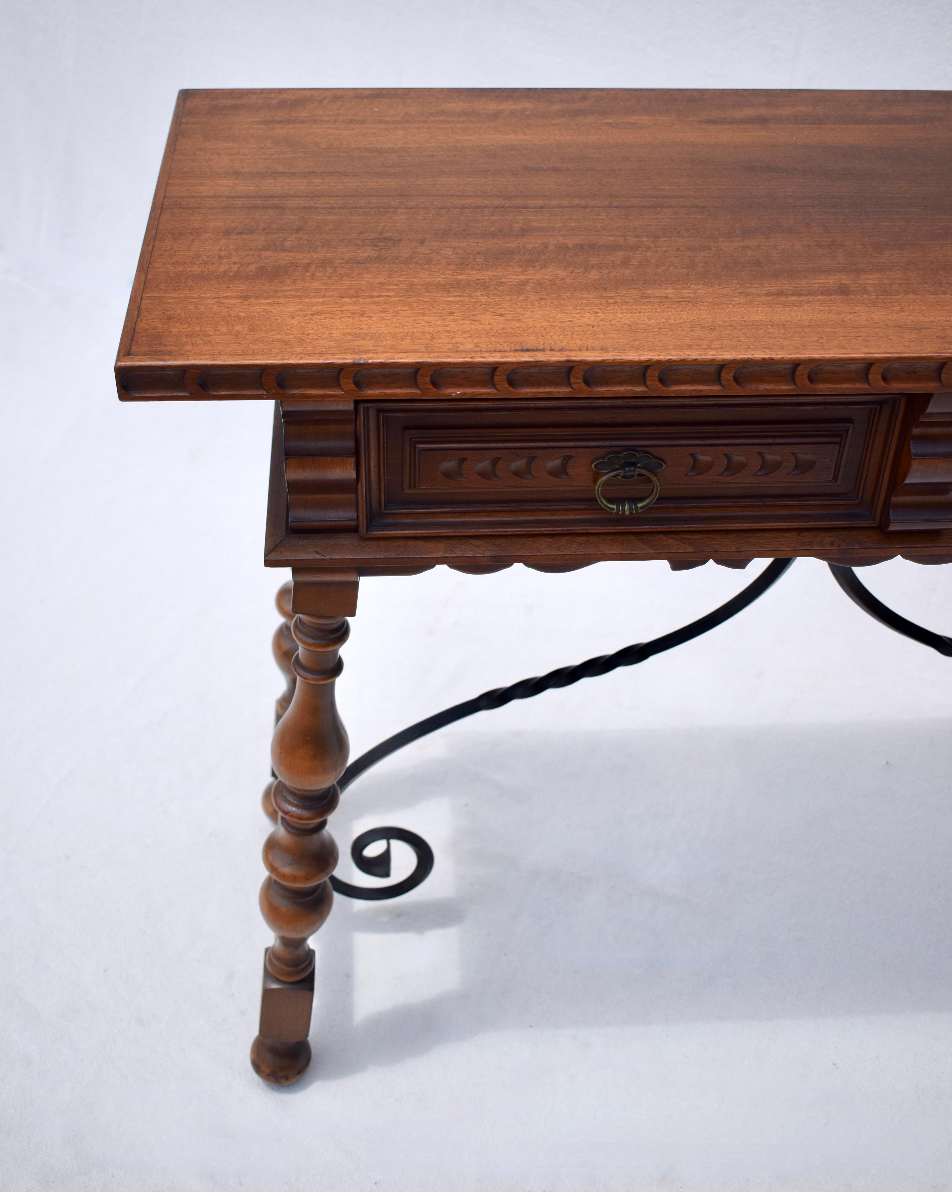 Spanish Baroque Style Carved Walnut & Forged Iron Console Table 5