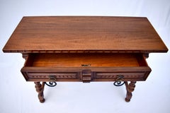 Spanish Baroque Style Carved Walnut & Forged Iron Console Table