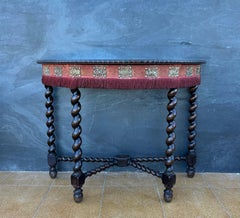 Spanish Baroque Style Demilune Console Table with Twisted Legs, 1920s