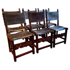 Antique Spanish Baroque-Style Dining Chairs, Set of 6