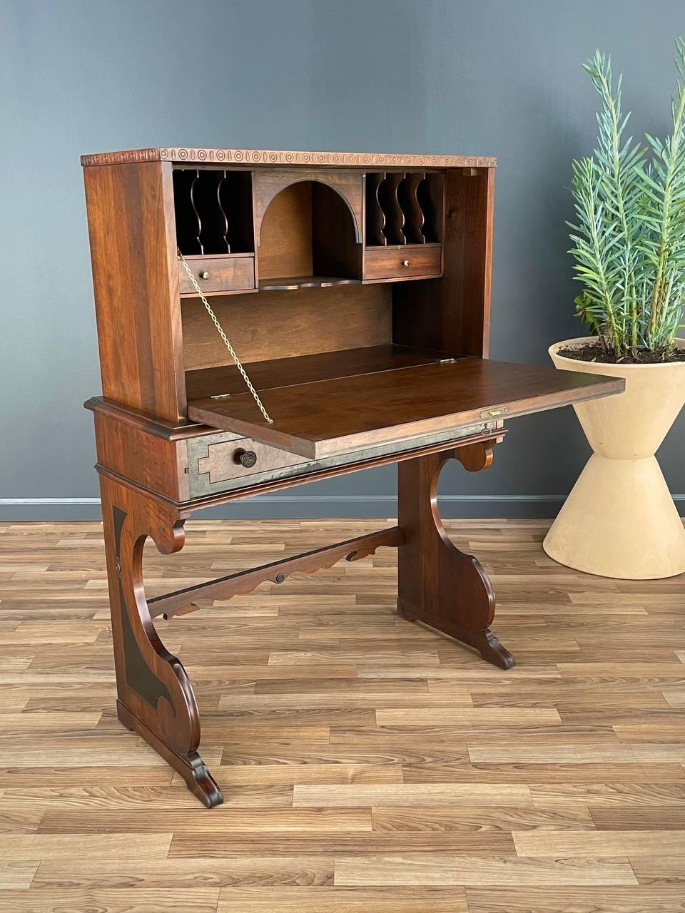 Mid-20th Century Spanish Baroque Style Drop Front Desk & Bench