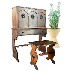 Spanish Baroque Style Drop Front Desk & Bench