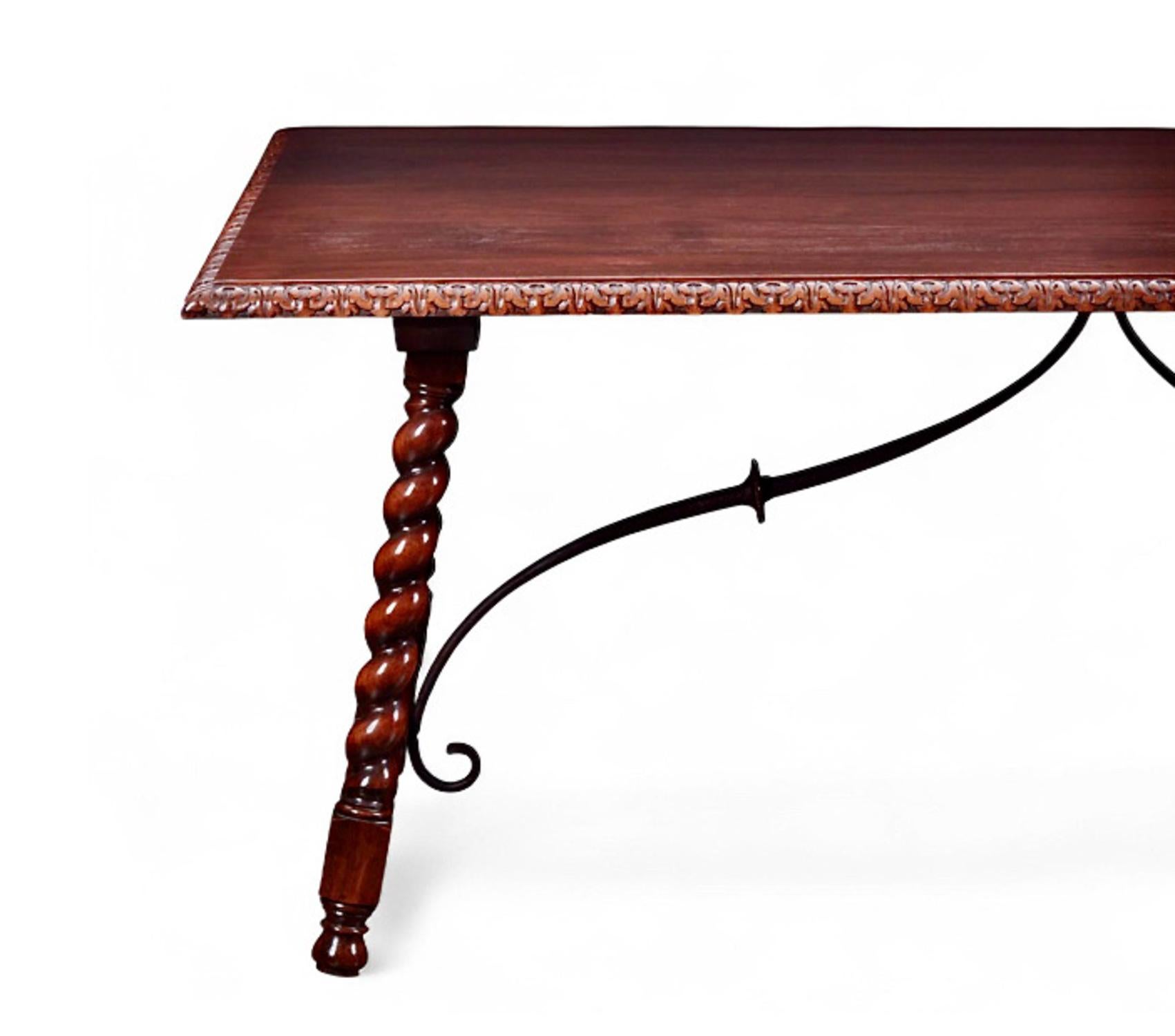 Spanish Baroque-Style Library Table In Good Condition For Sale In Pasadena, CA