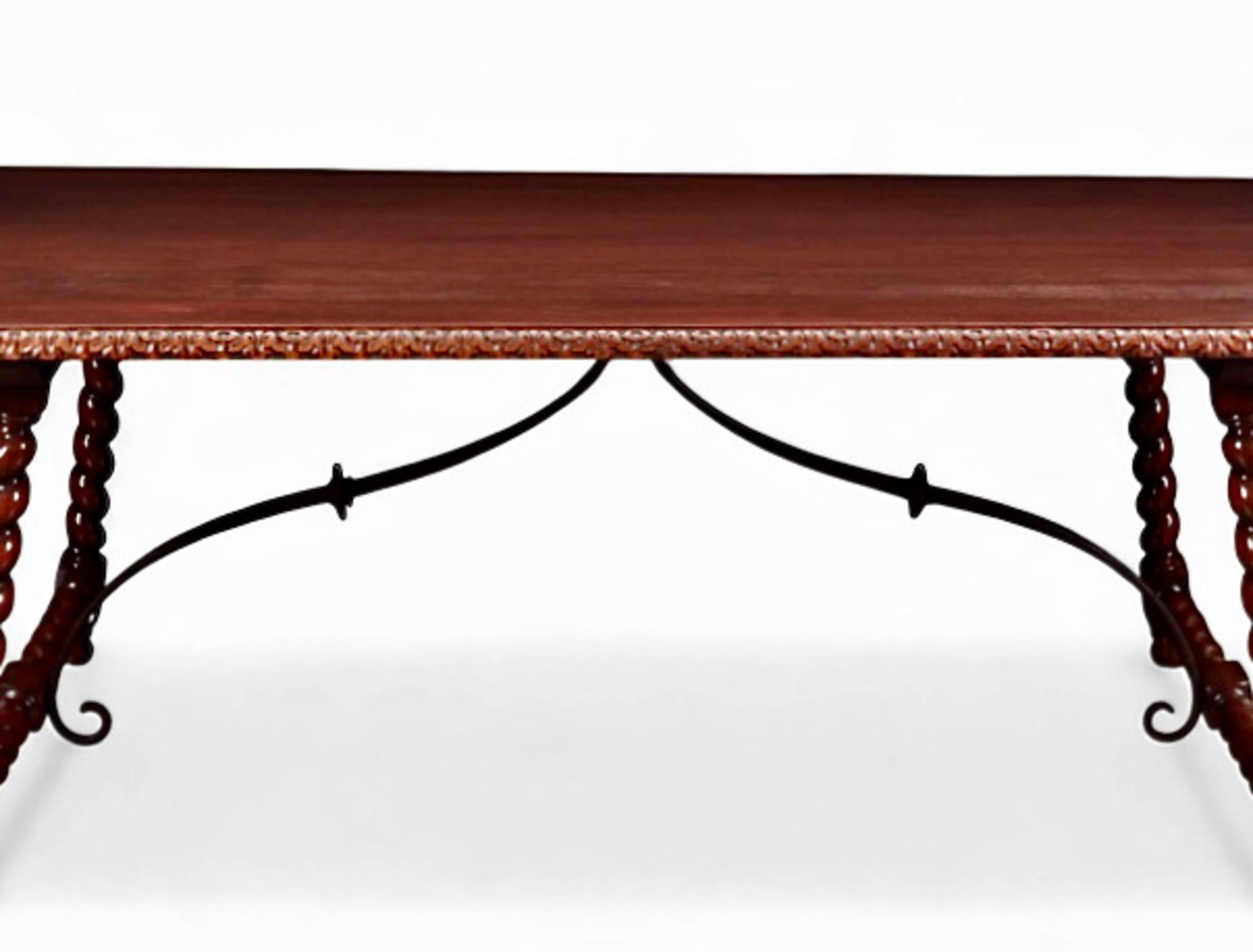 Mahogany Spanish Baroque-Style Library Table For Sale