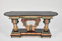 Spanish Baroque Style Marble Console Table with Black Marble Top