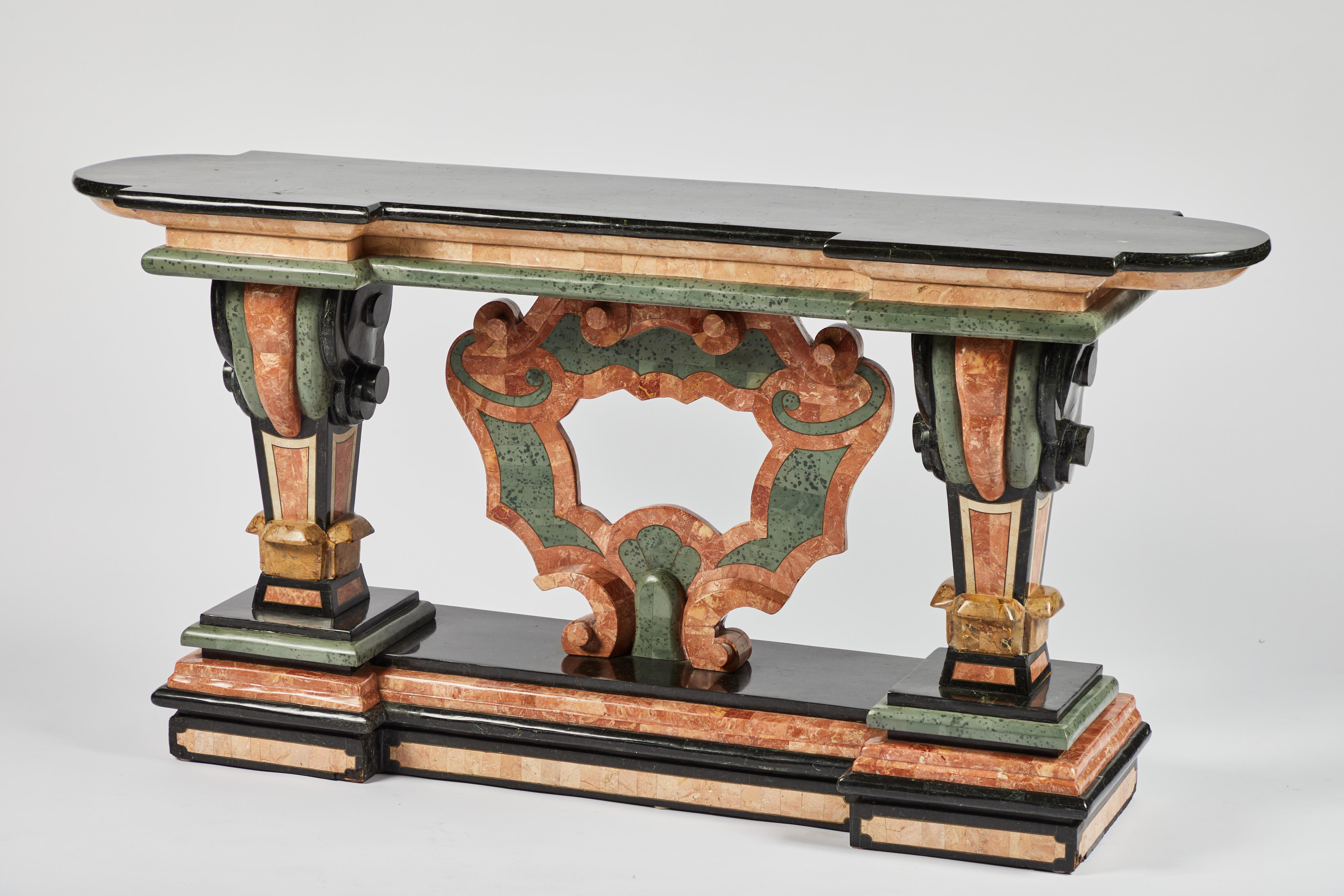 Spanish Baroque Style Marble Console Table with Black Marble Top For Sale 3