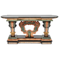 Spanish Baroque Style Marble Console Table with Black Marble Top