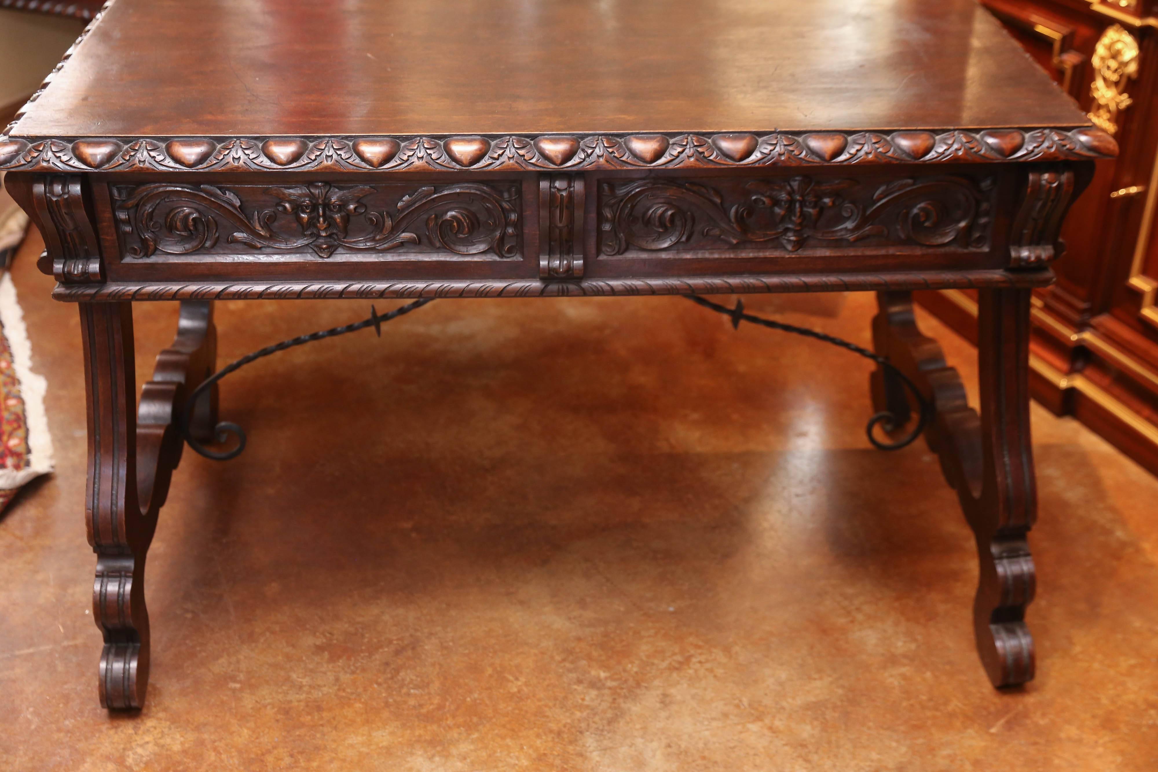 Spanish Baroque Style Oak Library Table/ Desk 3