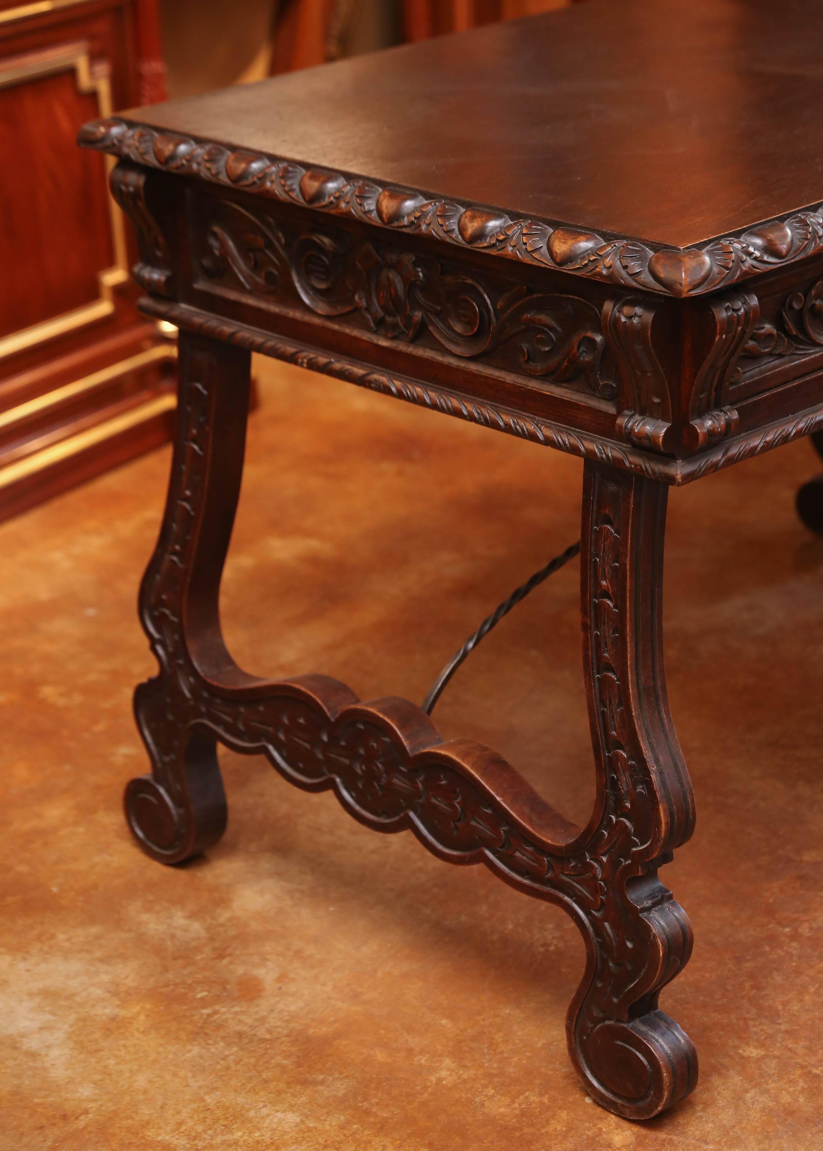 19th Century Spanish Baroque Style Oak Library Table/ Desk