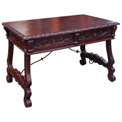 Spanish Baroque Style Oak Library Table/ Desk
