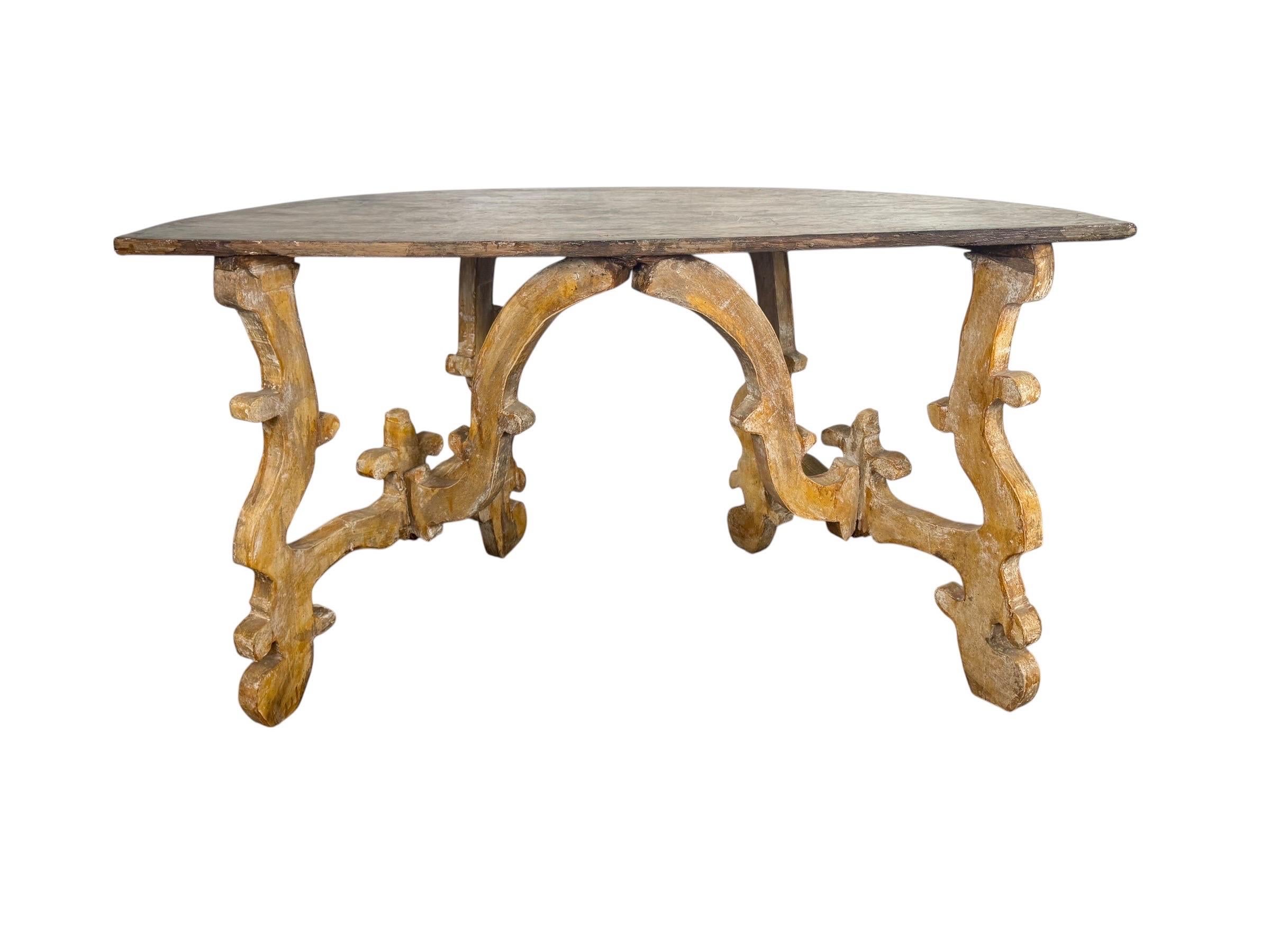 Spanish Baroque Style Painted Console Table In Distressed Condition For Sale In Los Angeles, CA