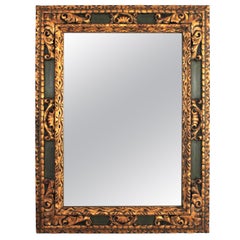 Specchio grande in stile barocco spagnolo in Wood Wood intagliato e dorato, XIX secolo