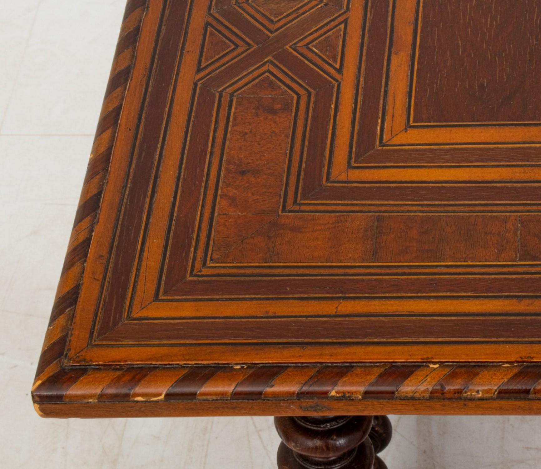 Wood Spanish Baroque Style Parquetry Low Table, 20th C.