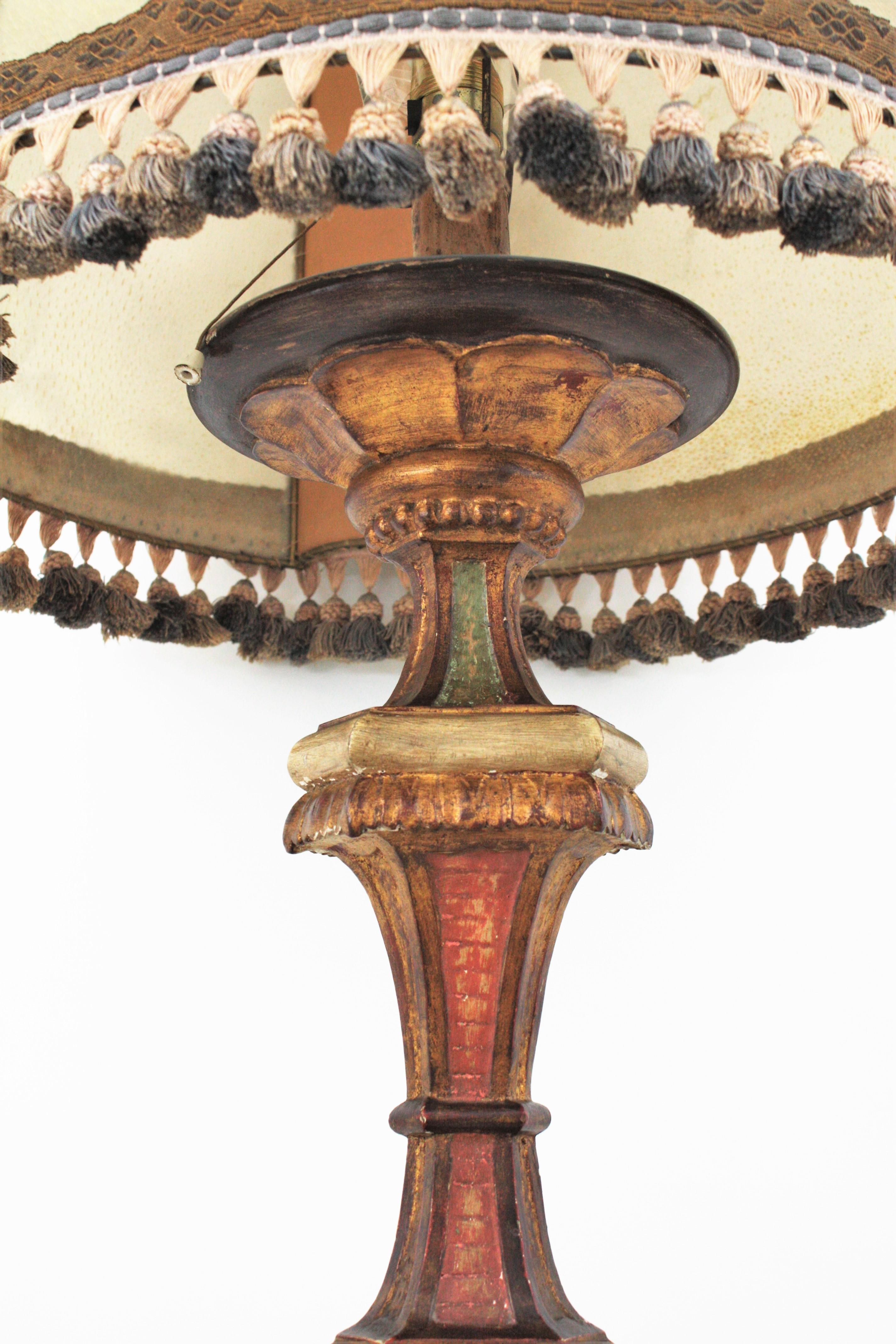 Spanish Carved Wood Torchère Floor Lamp in Baroque Style 2