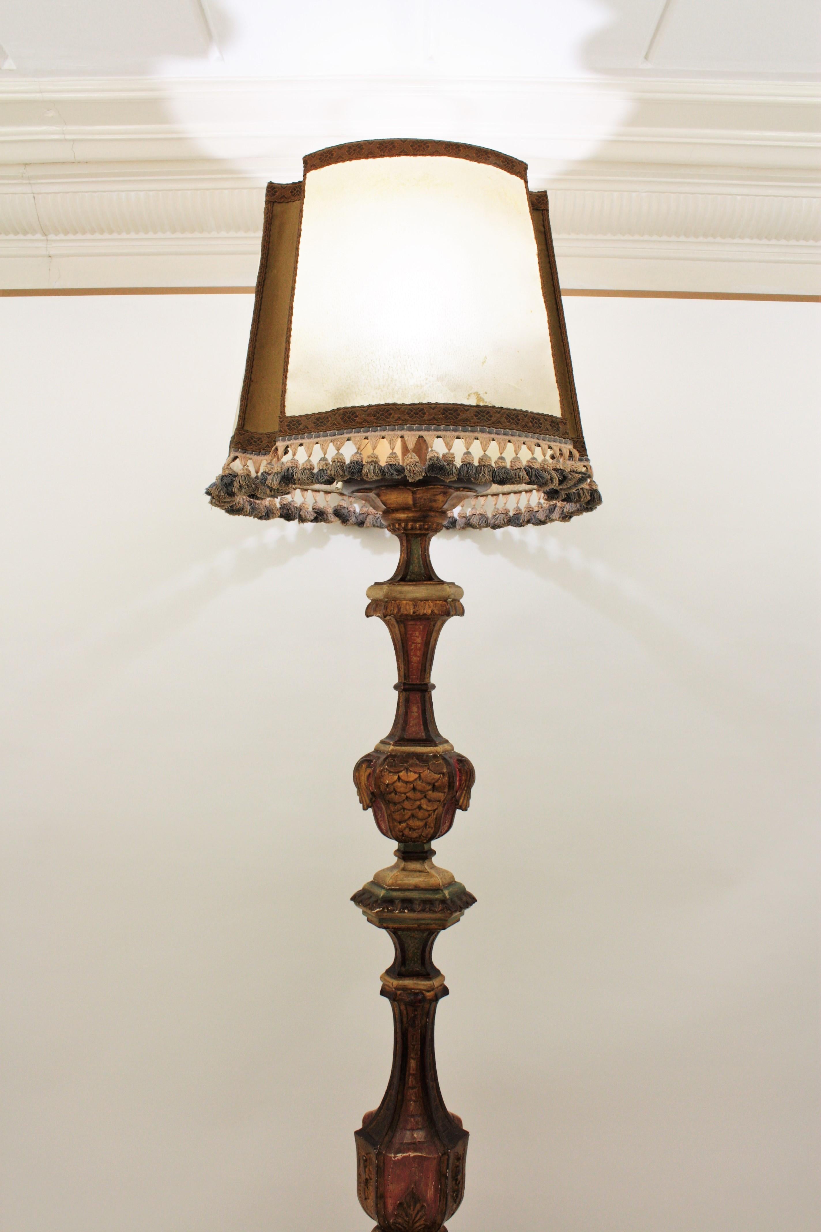Spanish Carved Wood Torchère Floor Lamp in Baroque Style 7