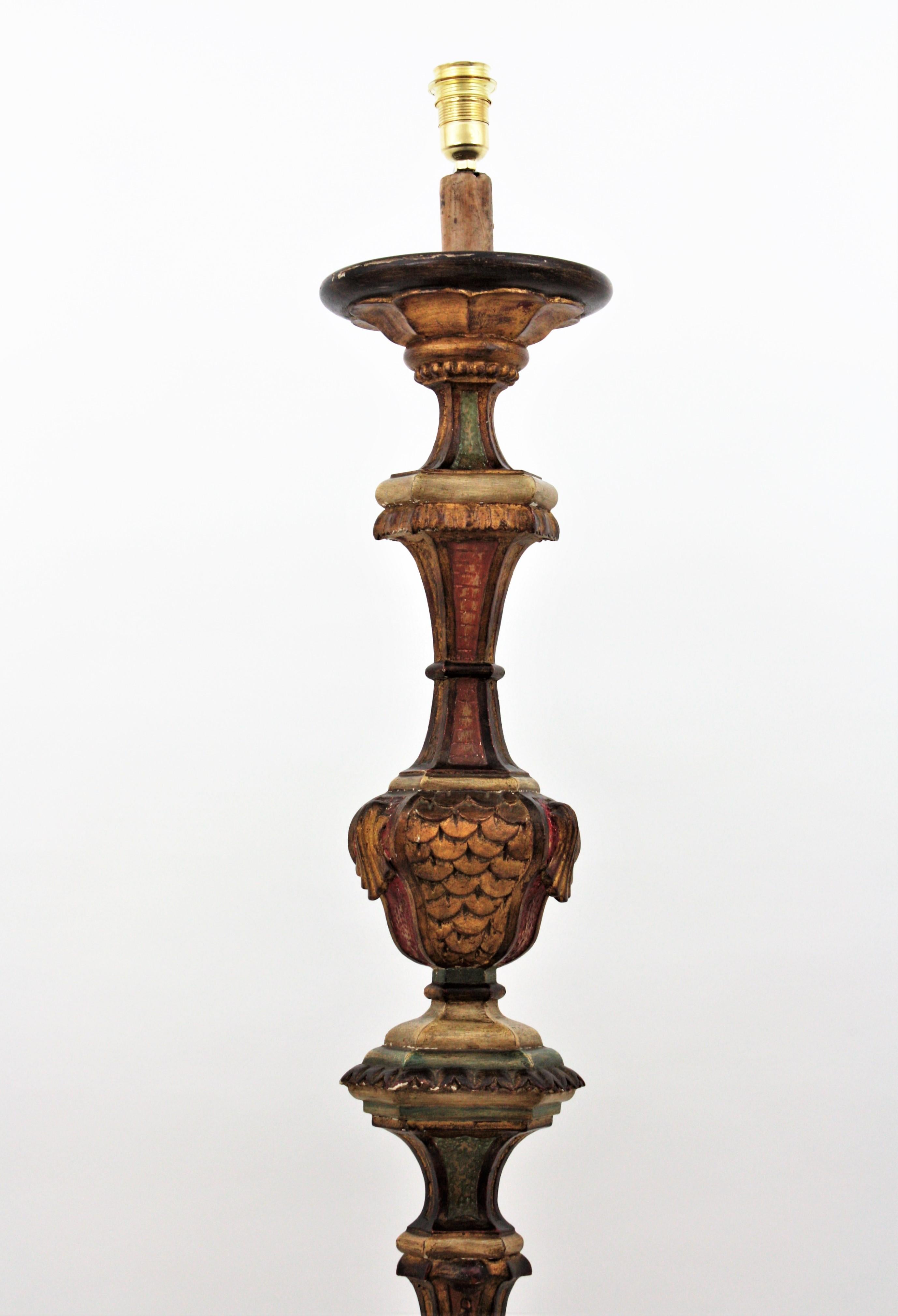 Spanish Carved Wood Torchère Floor Lamp in Baroque Style 8