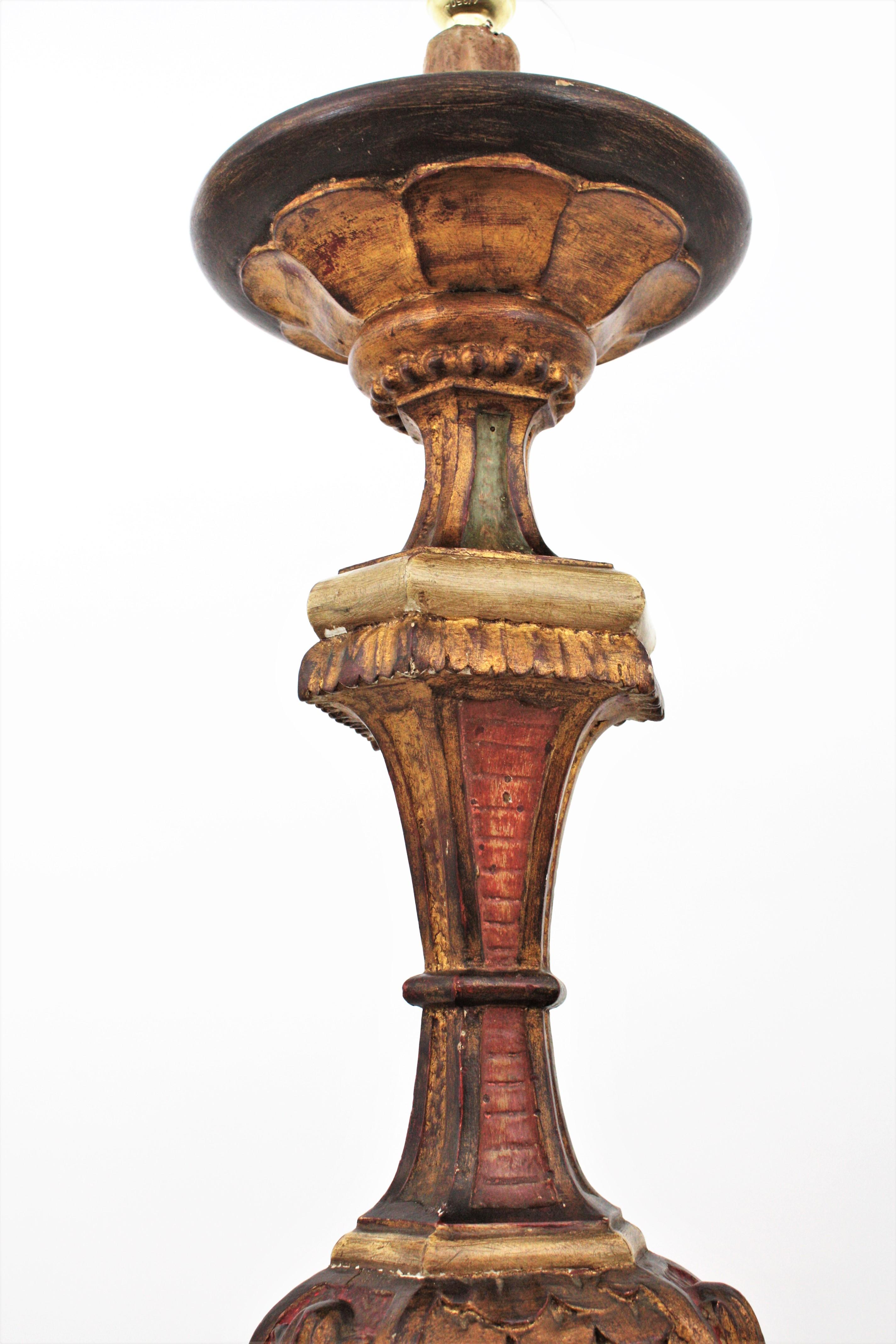 Spanish Carved Wood Torchère Floor Lamp in Baroque Style 9