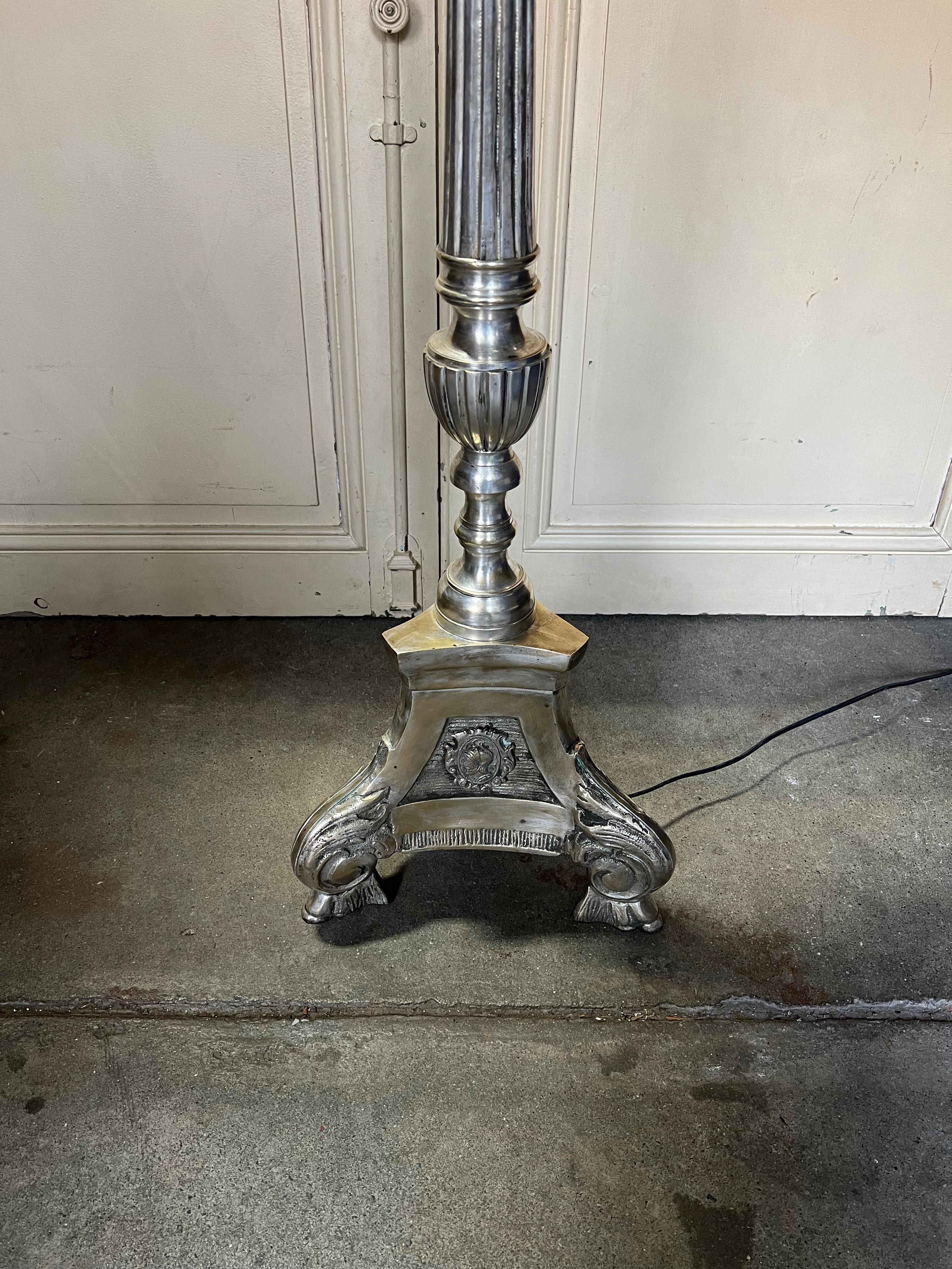 Mid-20th Century Spanish Baroque Style Silvered Floor Lamp For Sale
