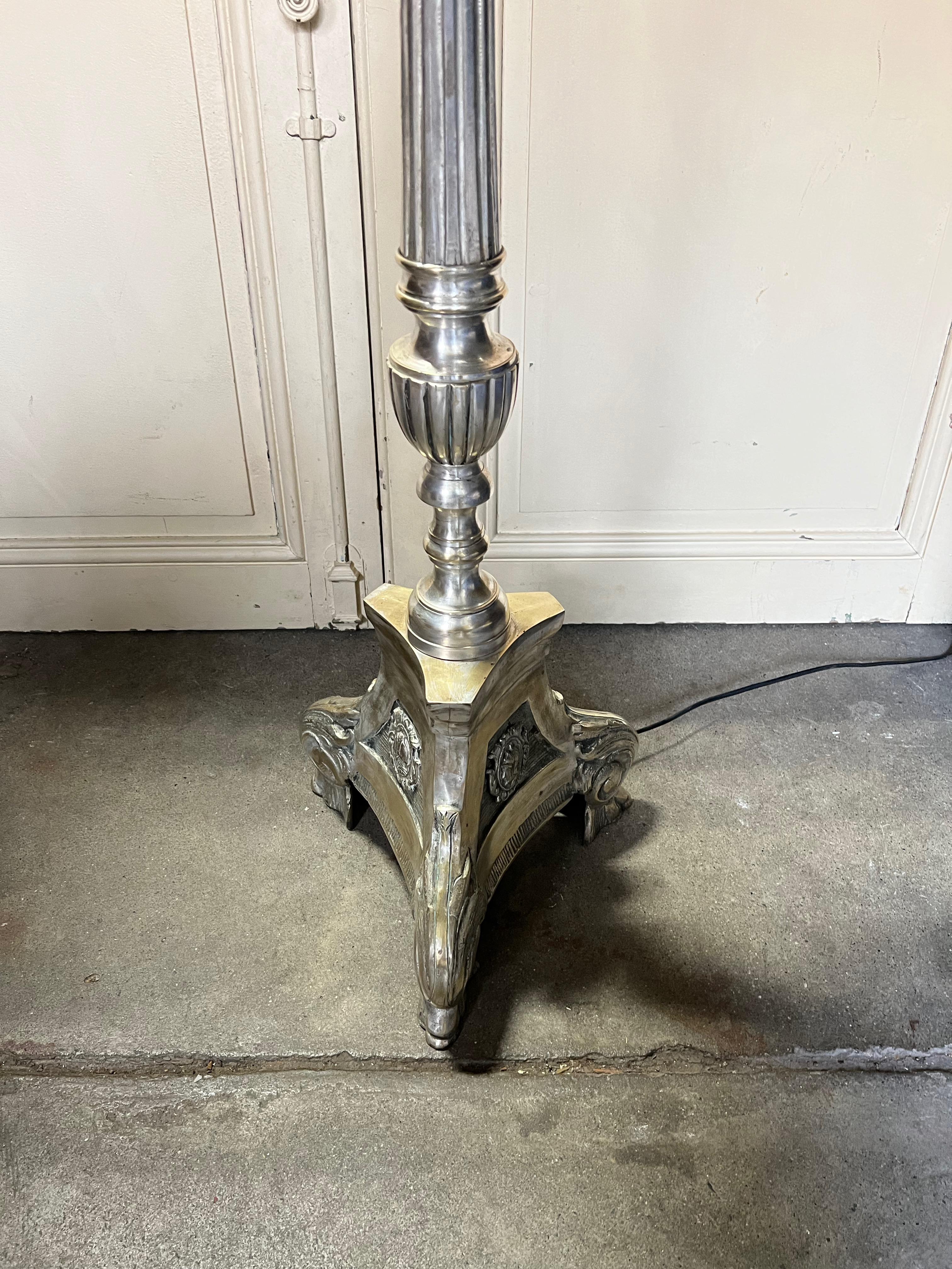 Brass Spanish Baroque Style Silvered Floor Lamp For Sale
