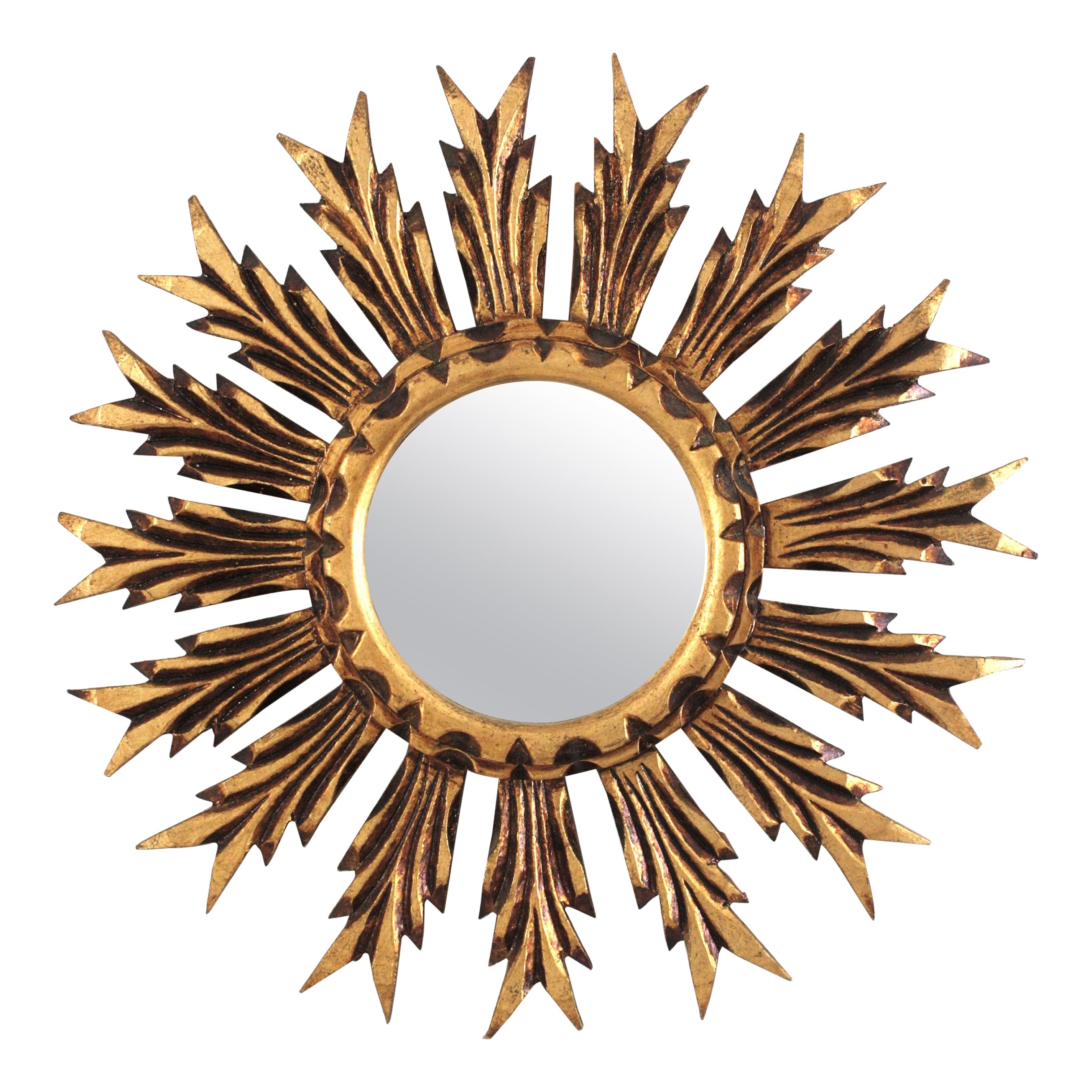 Spanischer Barockspiegel mit Sonnenschliff aus Giltwood, 1940er Jahre