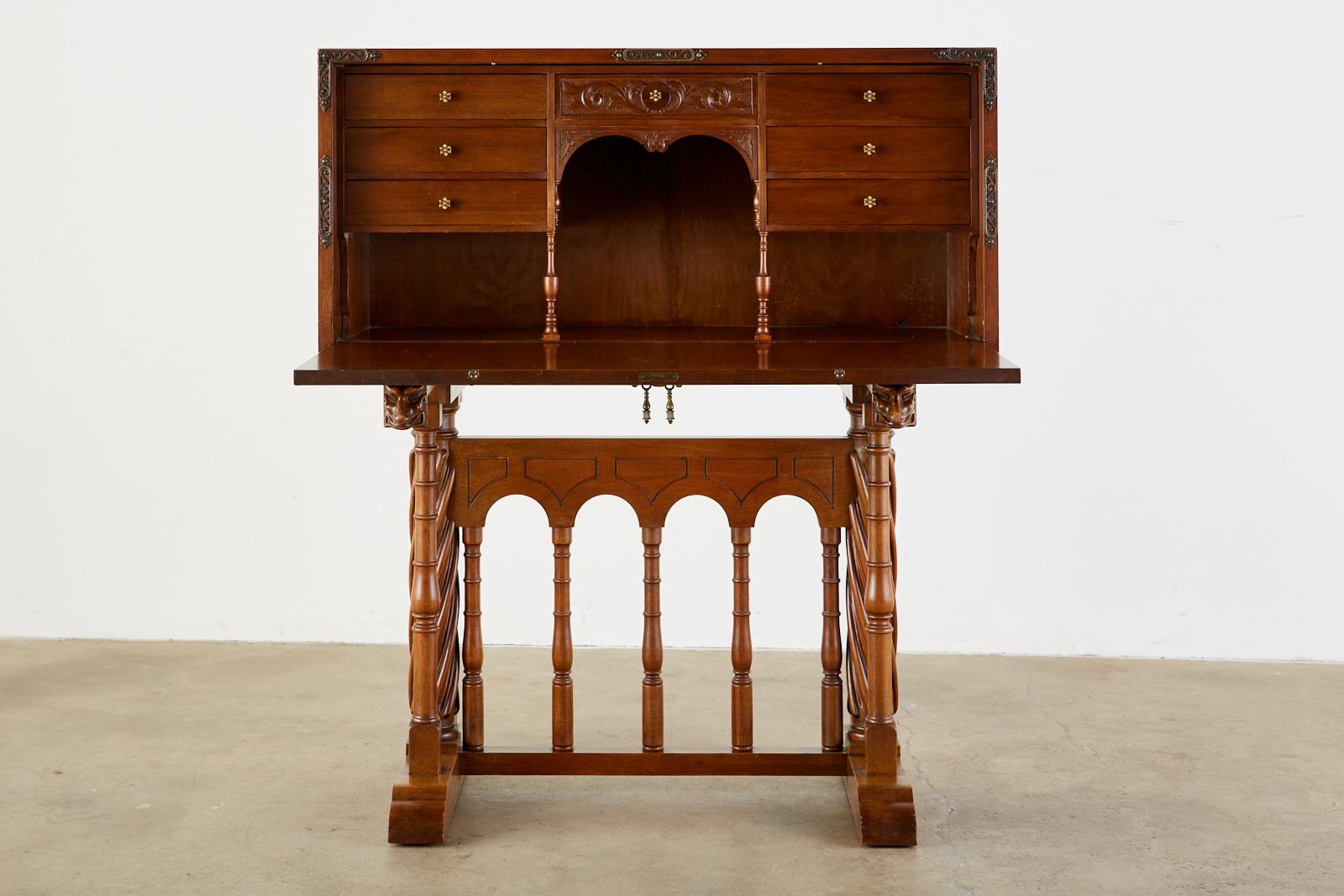 Spanish Baroque Style Vargueño Cabinet Desk on Stand In Good Condition In Rio Vista, CA