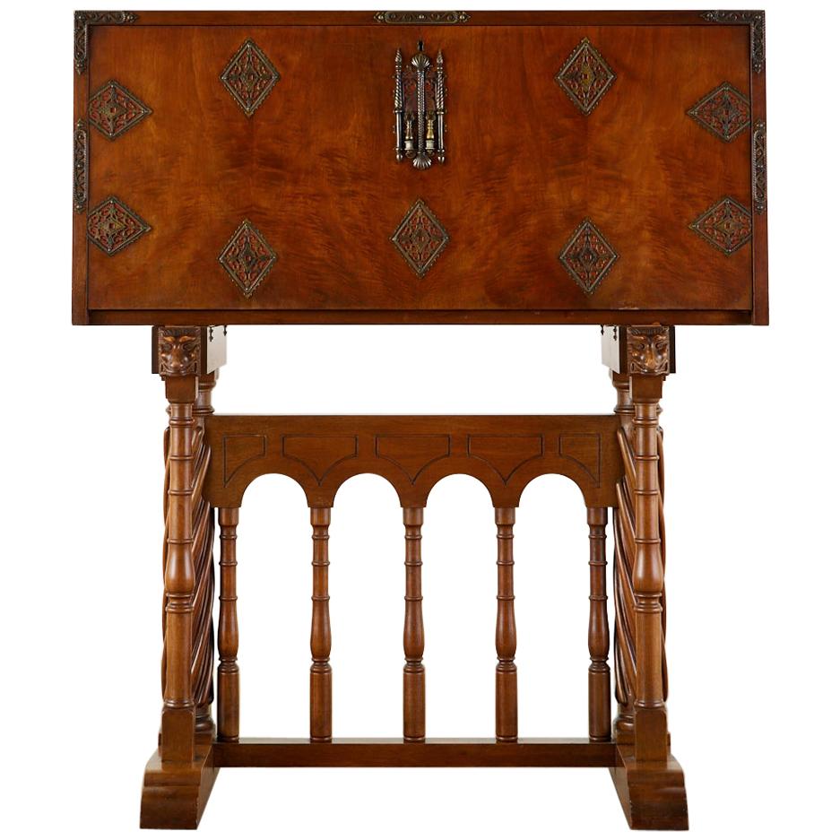 Spanish Baroque Style Vargueño Cabinet Desk on Stand