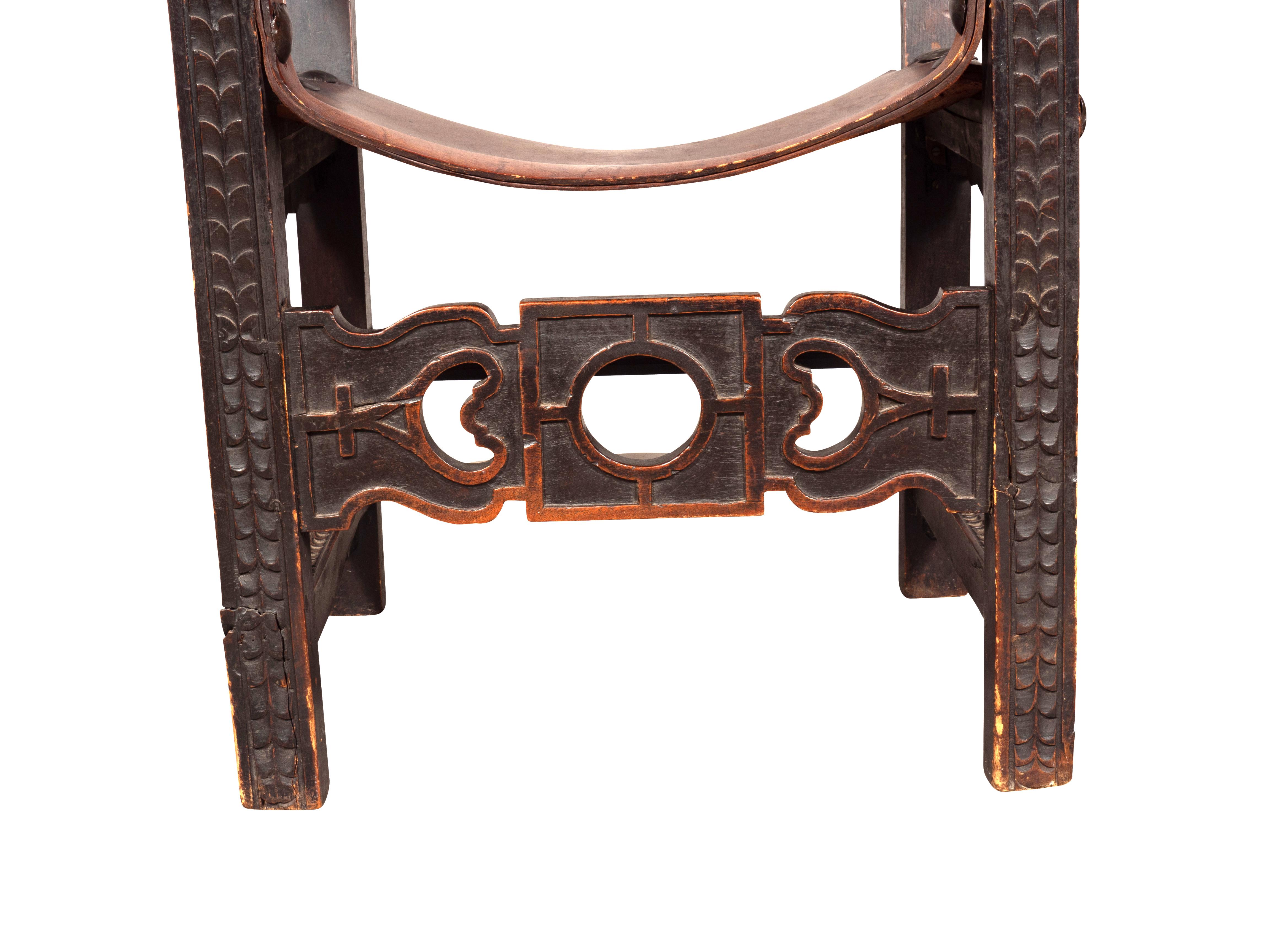 Spanish Baroque Style Walnut And Leather Armchair For Sale 2