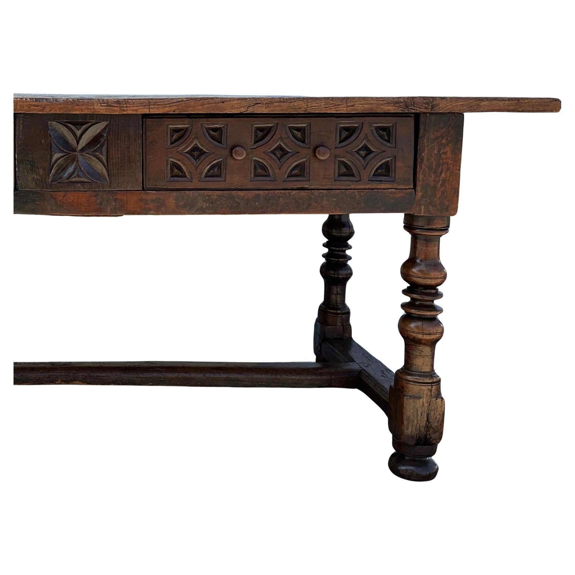 Hand-Carved Spanish Baroque Style Walnut Library Table For Sale